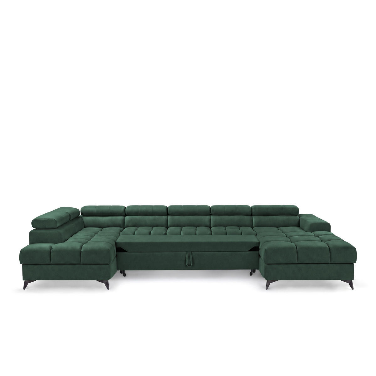 ECKSOFA PUDDING MAXI U Links mit Schlaffunktion 125x330 Velours Grün - Schwarz/Grün, Holz/Textil (203/421cm) - Muffo
