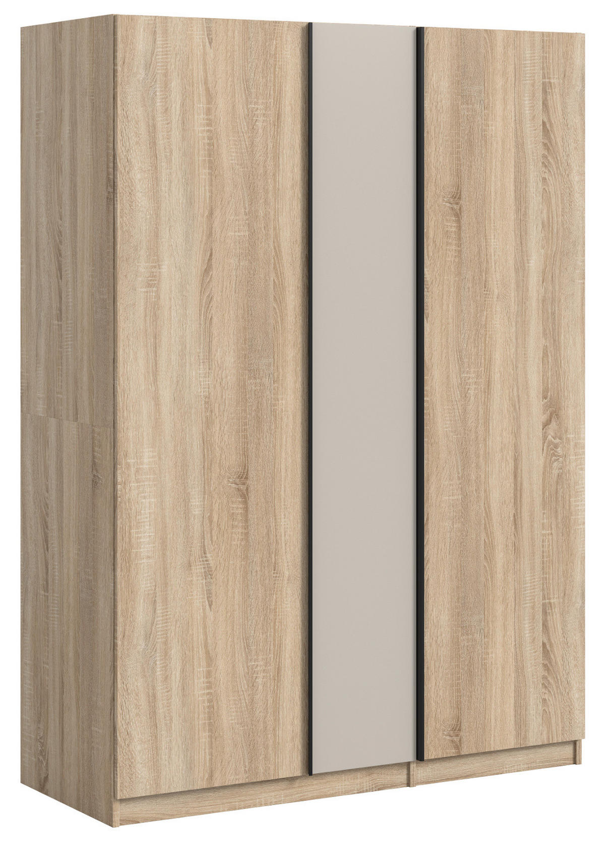 KLEIDERSCHRANK Eiche Sonoma, Kaschmir 3-türig 130 x 183 cm, Drehtürenschrank inklusive Kleiderstangen - Kaschmir/Eichefarben, Holzwerkstoff/Kunststoff (130/183/53cm) - Inn.Furn