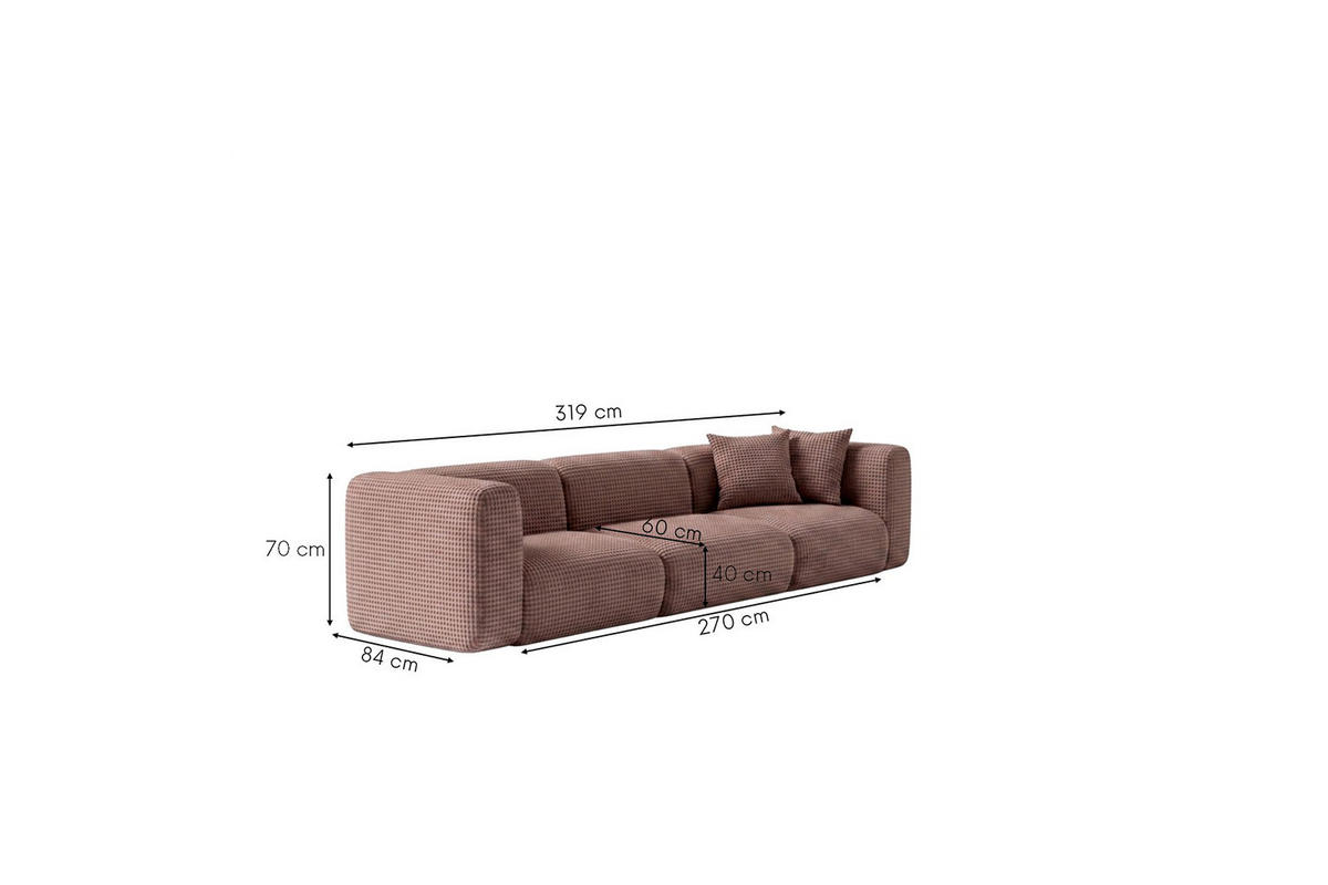 SOFA 3-Sitzer, Chenille-Stoff Cremona, Taupe, GRETA - Taupe, Holz (319/70/89cm) - Kaiser Möbel