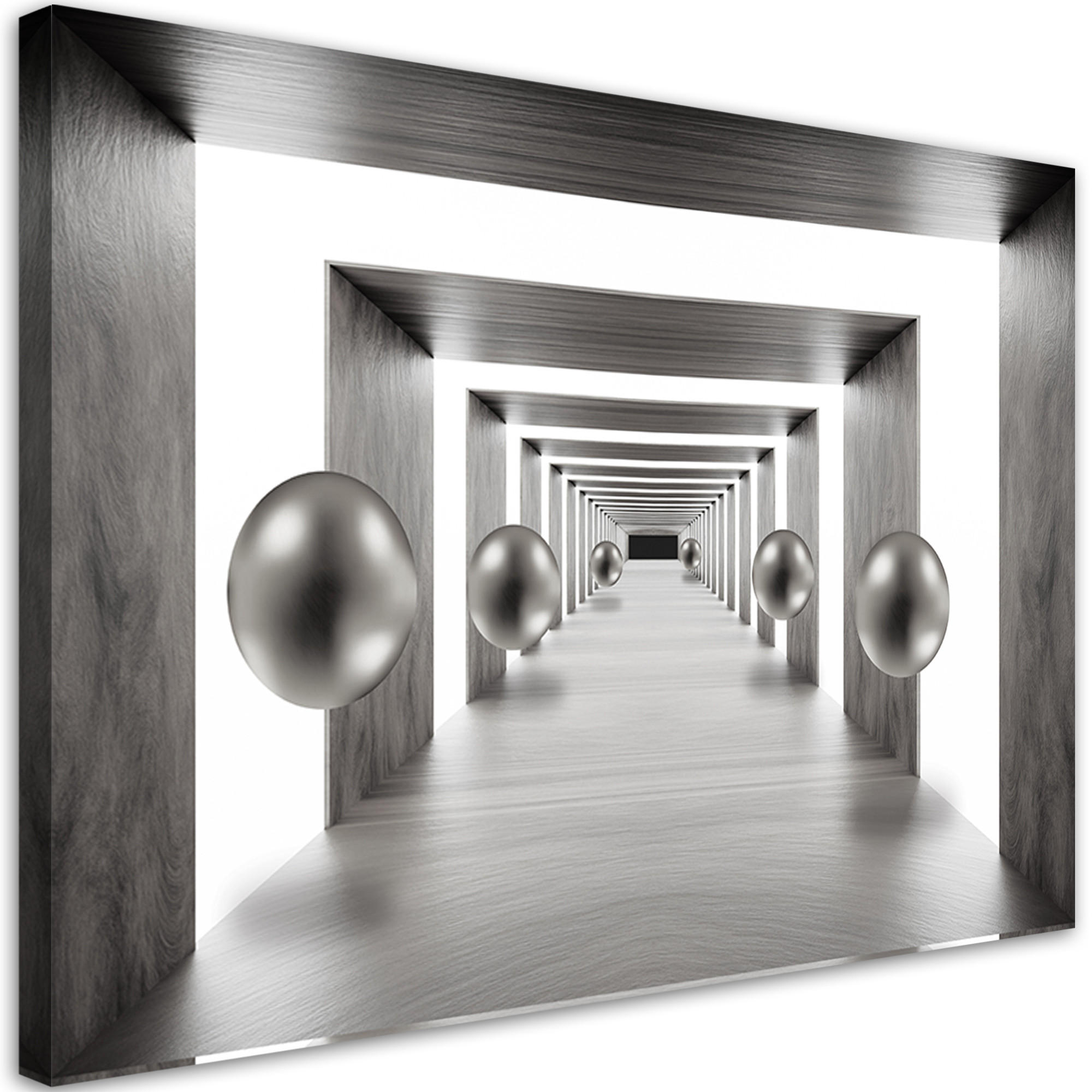 WANDBILD tunnel silber 3d kugeln - Grau, Textil (60/40cm) - Feeby