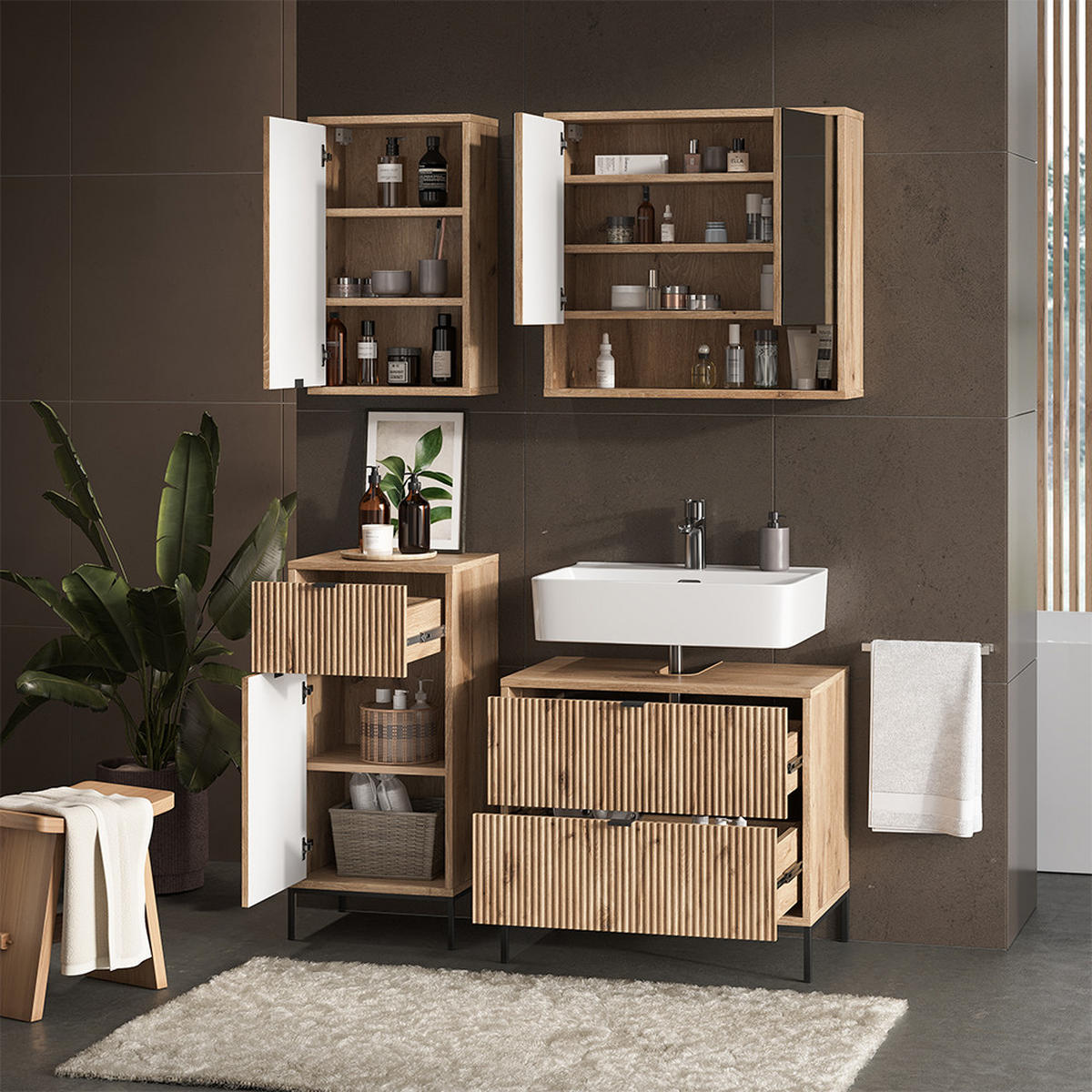 BADMÖBEL-SET Eliza Viking Oak 4 Teile - Eichefarben, Holzwerkstoff (70/63/45.1cm) - Vicco