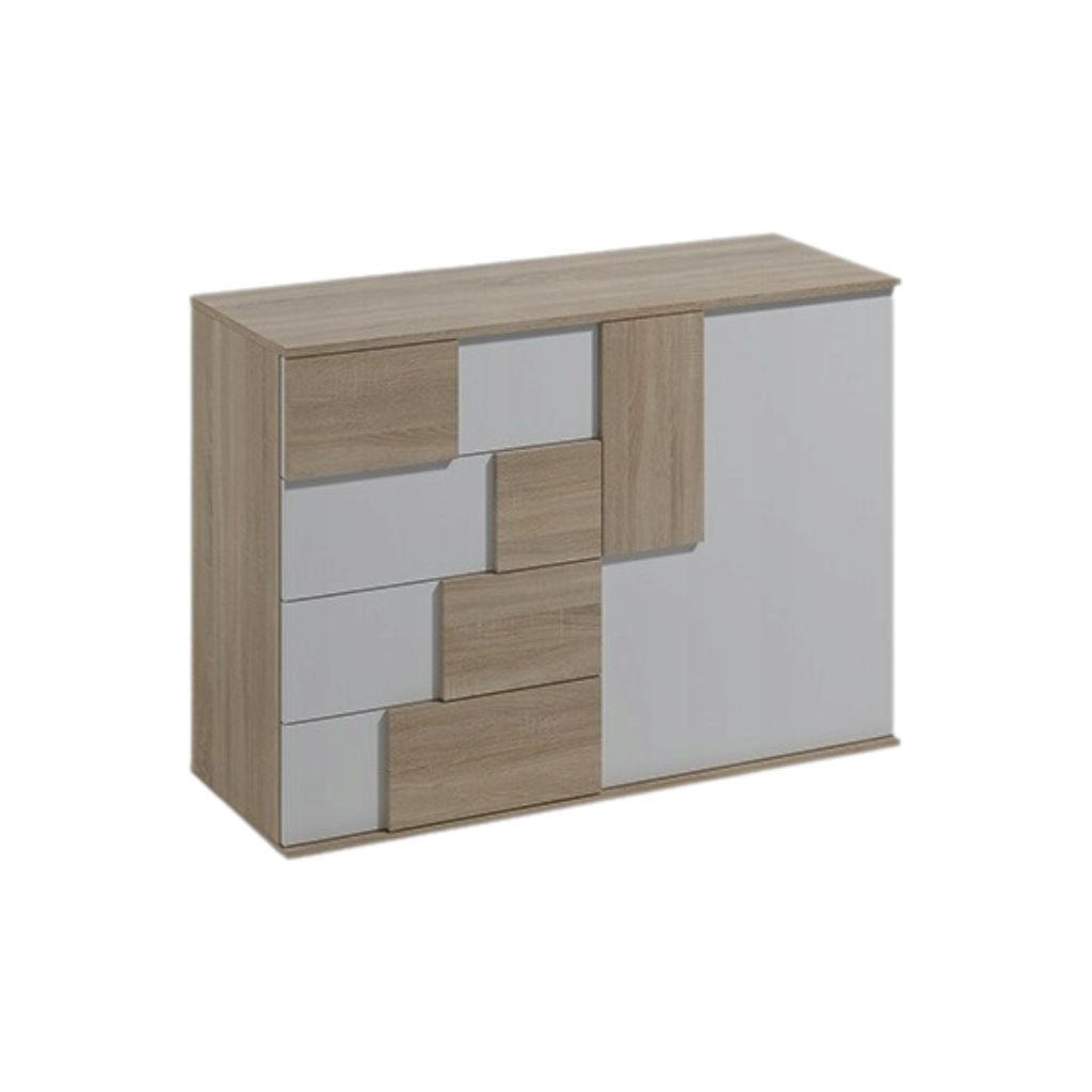 KOMMODE ESTRADA 121/85/45 cm mit 4 Schubladen 1 Türen Sonoma Eiche - Weiß/Sonoma Eiche, Holzwerkstoff (121/85/45cm) - MASSENO