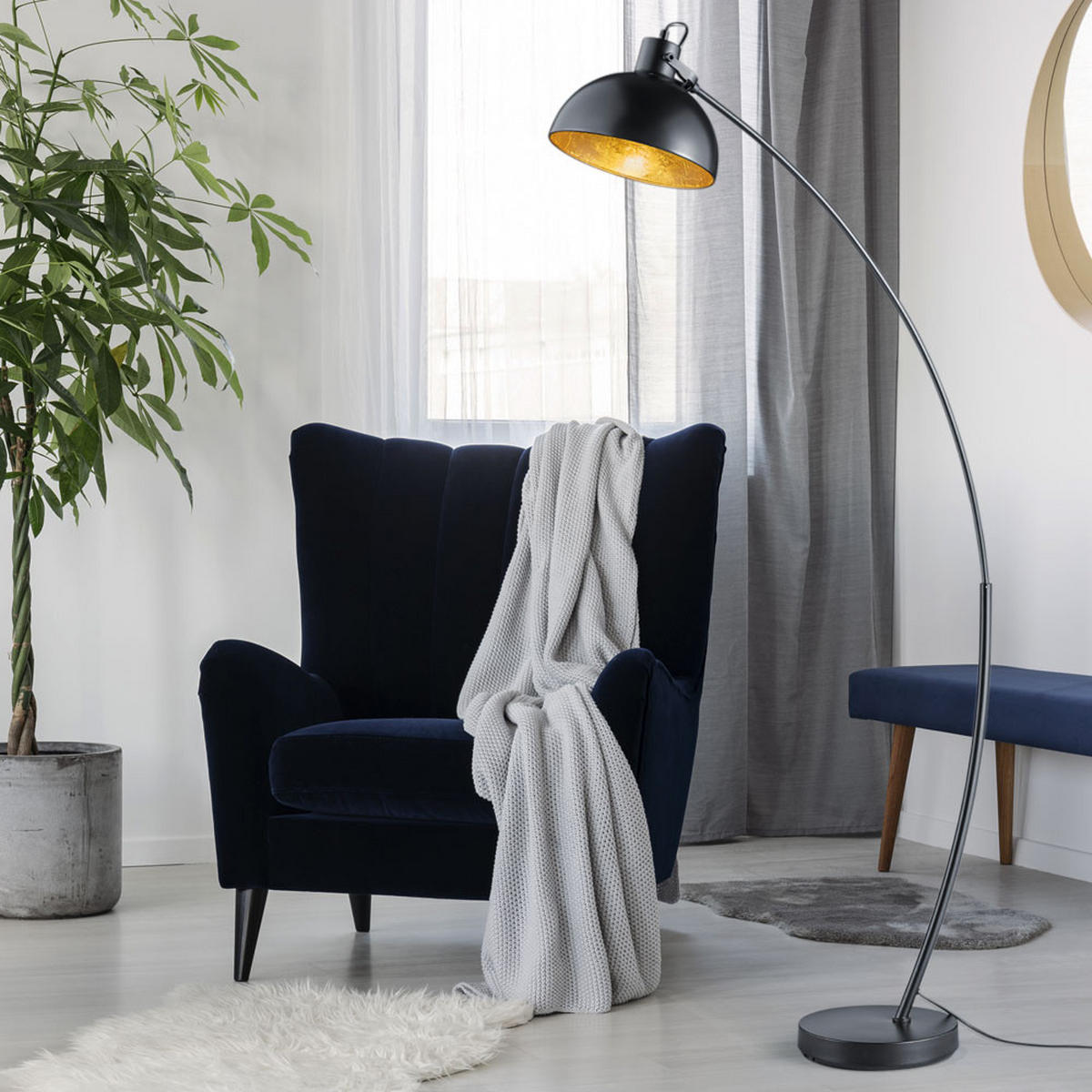 LED STEHLEUCHTE Bogenlampe Schwarz Gold - Schwarz, Metall (25/25/155cm)