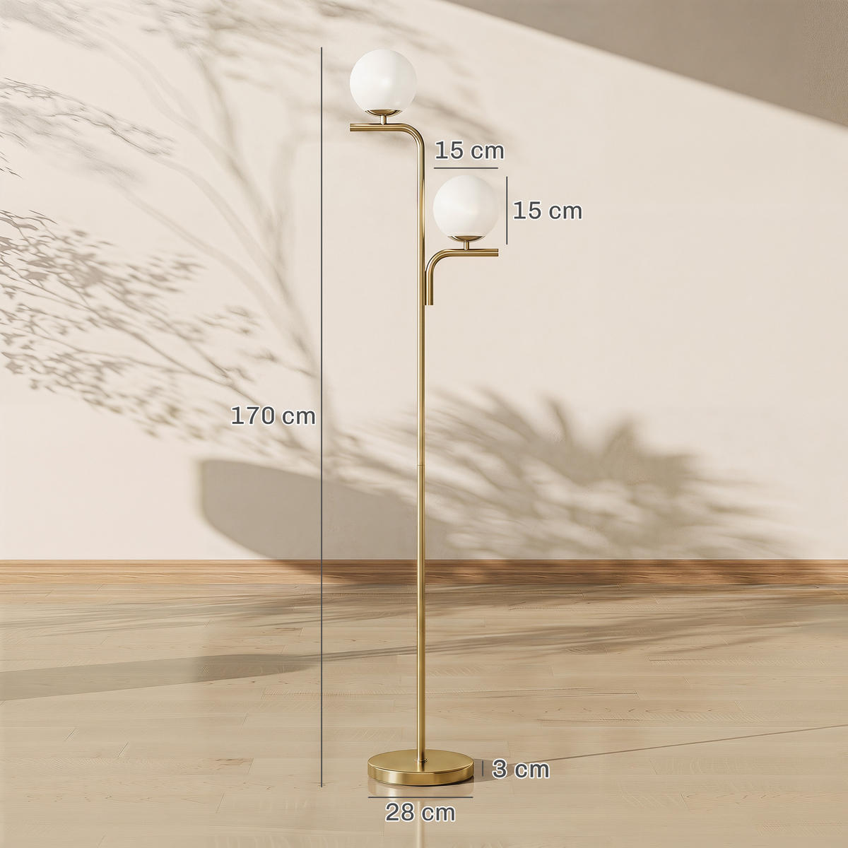 STEHLAMPE Stahl, Glas Gold - Goldfarben, Metall (33/28/170cm) - HOMCOM