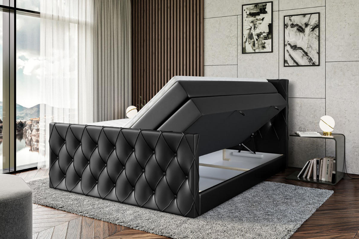 BOXSPRINGBETT AMAY-Z KING - 180x200 - H3/H4 - Schwarz Hochglanz - Schwarz, Holzwerkstoff (180/200cm) - ALTDECOR