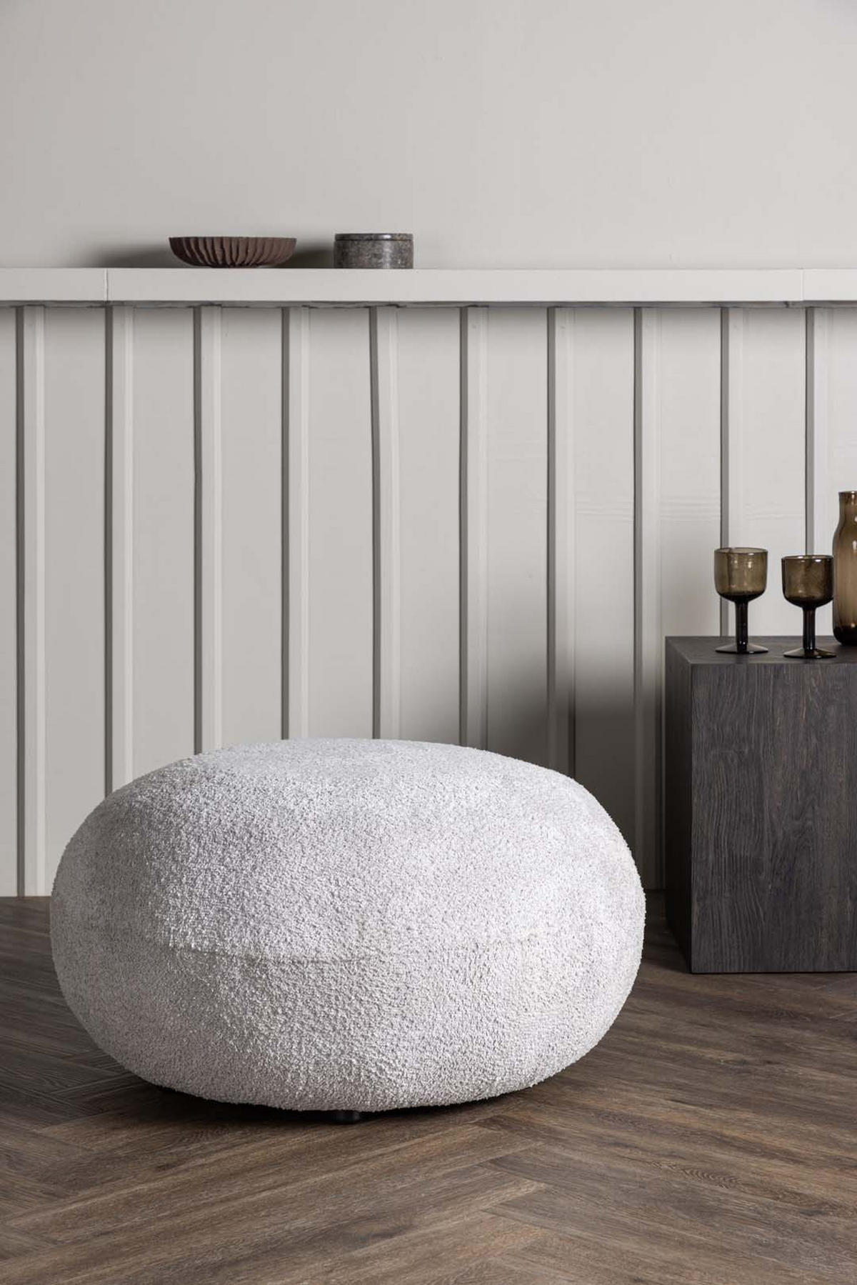 POUF, Bologna, Grau, Kunstfell, 74 x 74 x 40 cm - Grau, Textil/Fell (74/40/74cm) - ebuy24