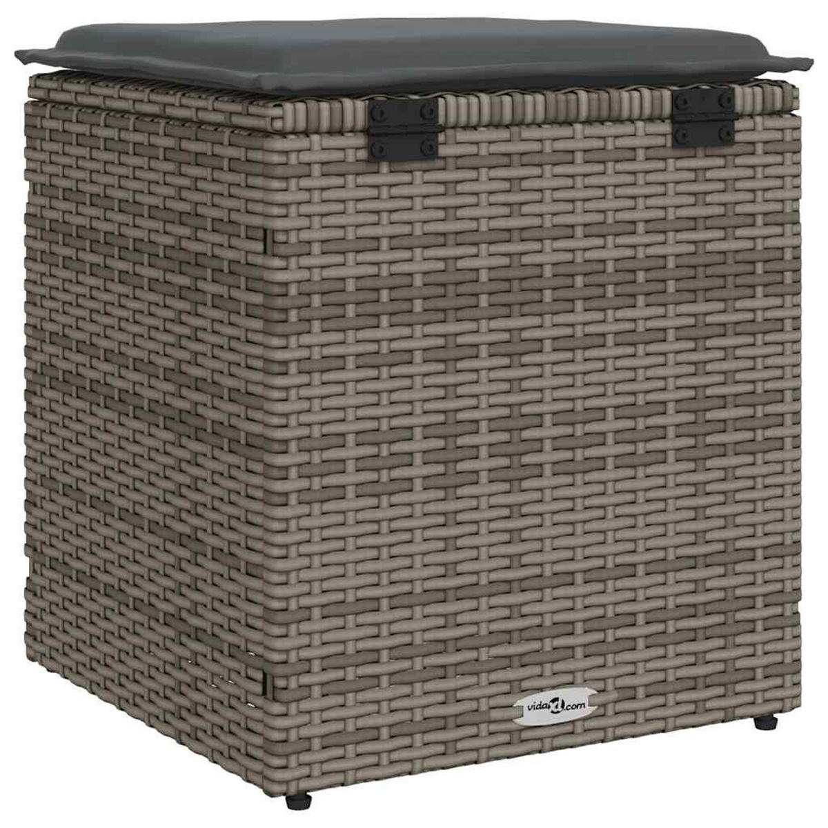 GARTENHOCKER Mit Kissen 2er Set Grau 40/40/43 Cm Poly Rattan - Grau, Kunststoff (40/43/40cm) - vidaXL
