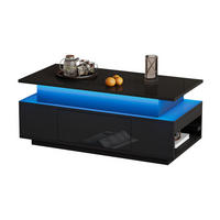 COUCHTISCH aus Spanplatte 96x45x40 cm Schwarz mit LED-Beleuchtung, Hubtischplatte und Stauraum - Schwarz, Holzwerkstoff (96/45/40cm) - IVMEU