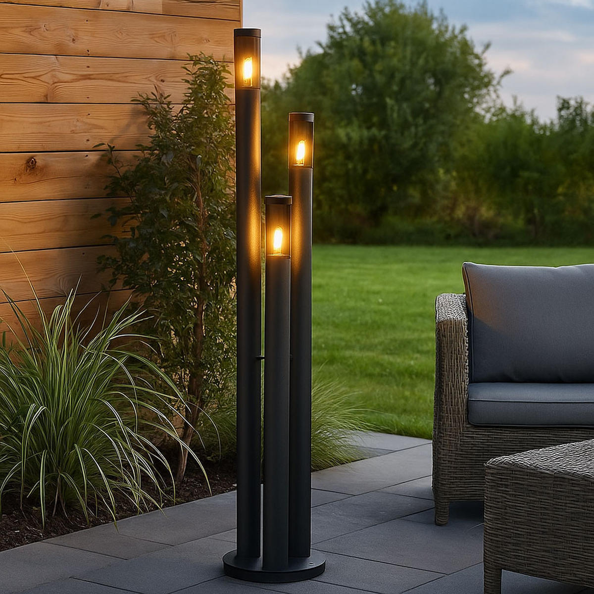 LED STEHLEUCHTE Edelstahl Anthrazit Rauchglas - Anthrazit, Metall (28/28/170cm) - Globo Lighting