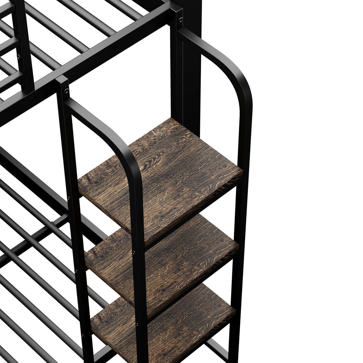 ETAGENBETT aus Metall und MDF 90x200 cm Schwarz mit breiten Holzstufen und Schutzgitter - Schwarz, Holzwerkstoff (90/200cm) - IVMEU