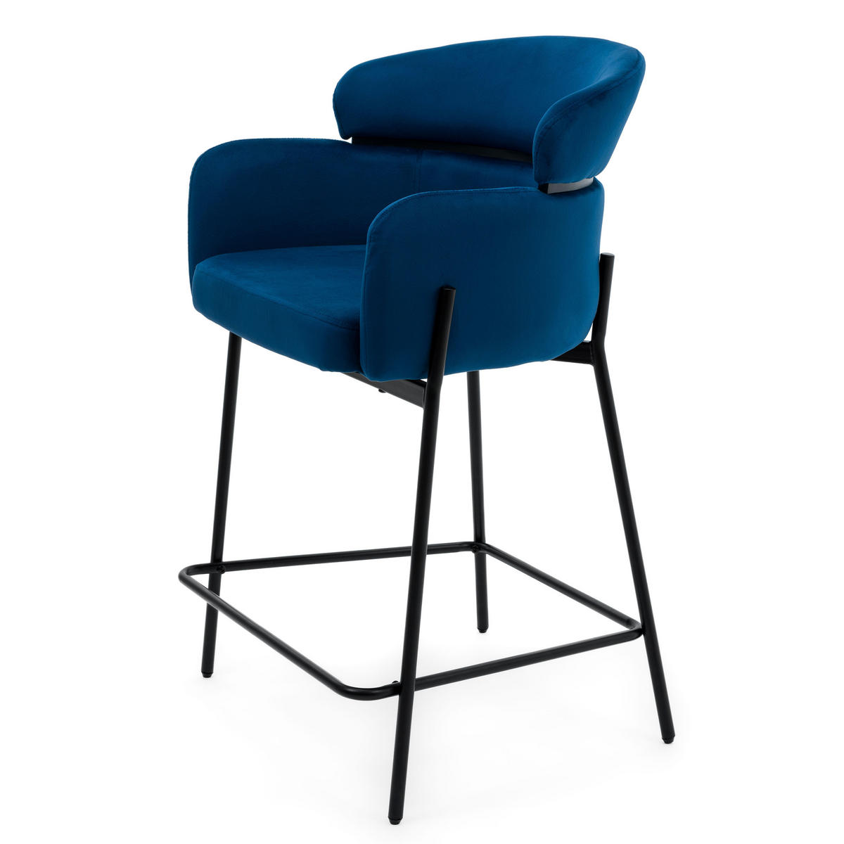 BARHOCKER BOLZANO gepolsterter mit Steppung - dunkelblau - Samt Velour - Blau/Schwarz, Textil/Metall (60/99/55cm) - NEW HOME