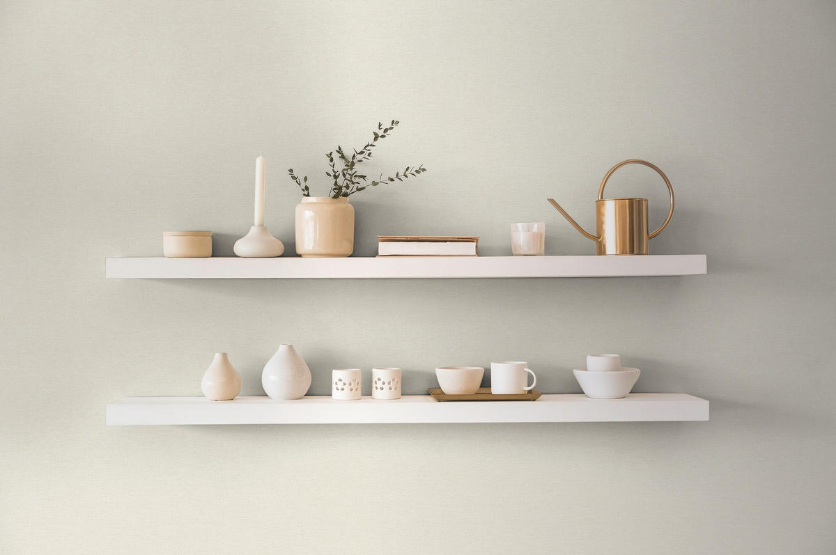 VLIESTAPETE Unis, creme, Textiloptik, A.S. Création 306881 - Beige/Creme, Papier (530/10050cm) - KUNSTLOFT