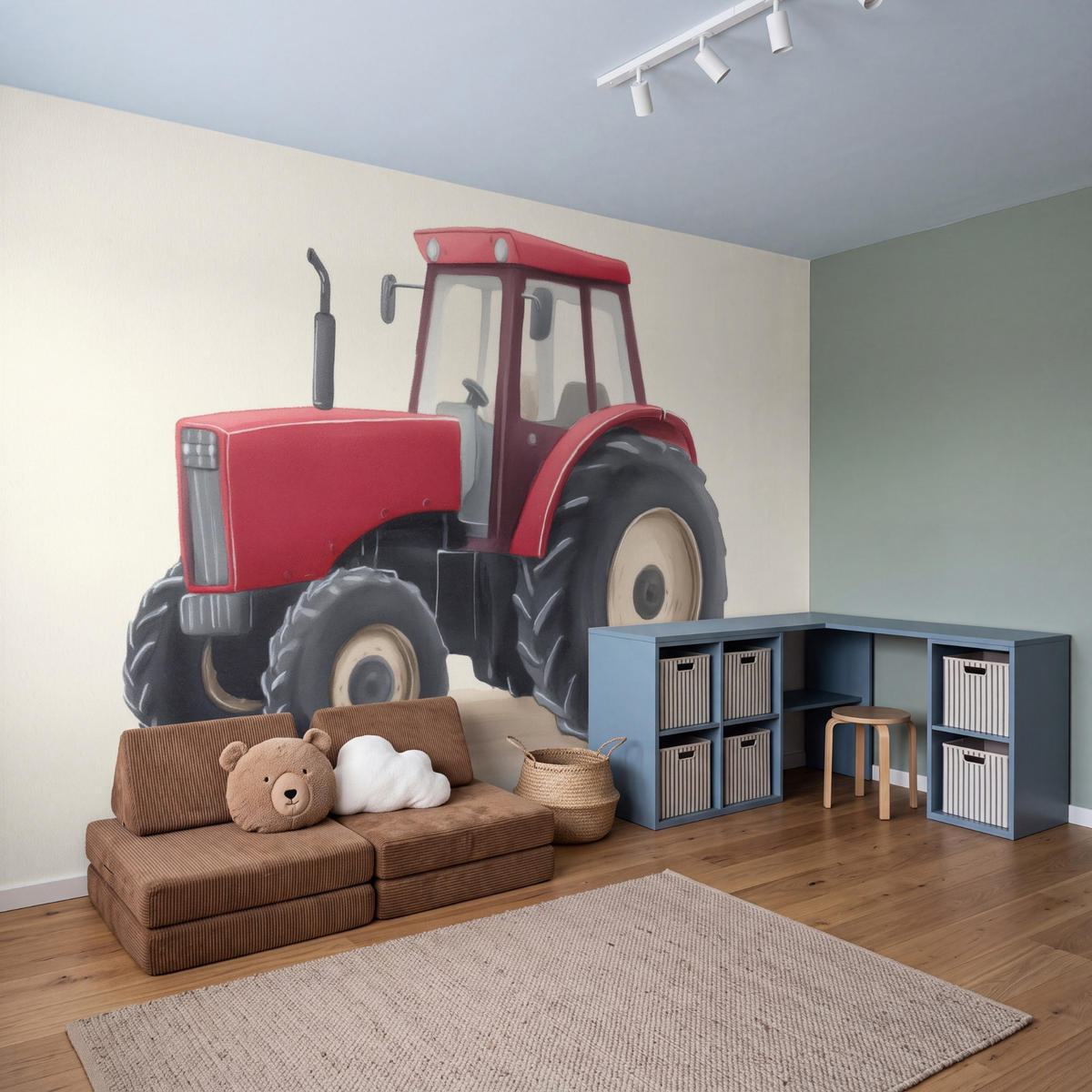KINDERTAPETE - Traktor - Minimalistisch - Illustration - Rot - 450x260 cm - Rot, Papier (450/260cm) - OnlyWow