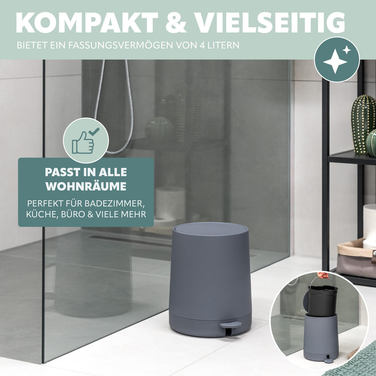 BAD-ACCESSOIRES-SET TESERO, Soft-Touch, grau - Grau, Kunststoff (22.5/25.5/25cm) - eluno