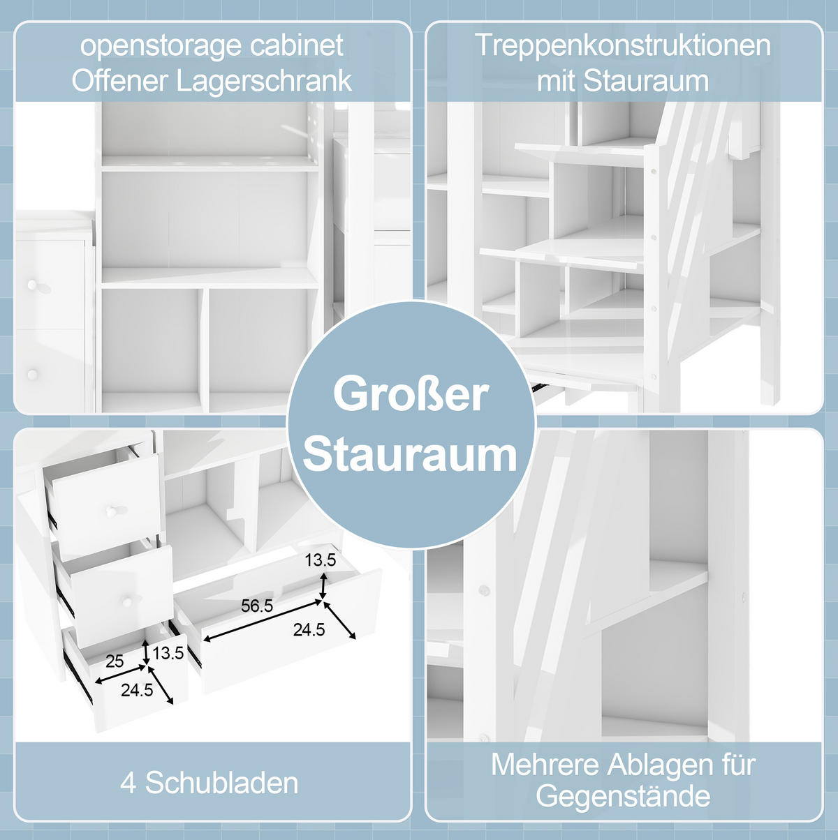 HOCHBETT 90/200 cm Weiß mit Schreibtisch und Stauraum mit Matratze - Weiß, Holzwerkstoff (90/200cm) - OKWISH