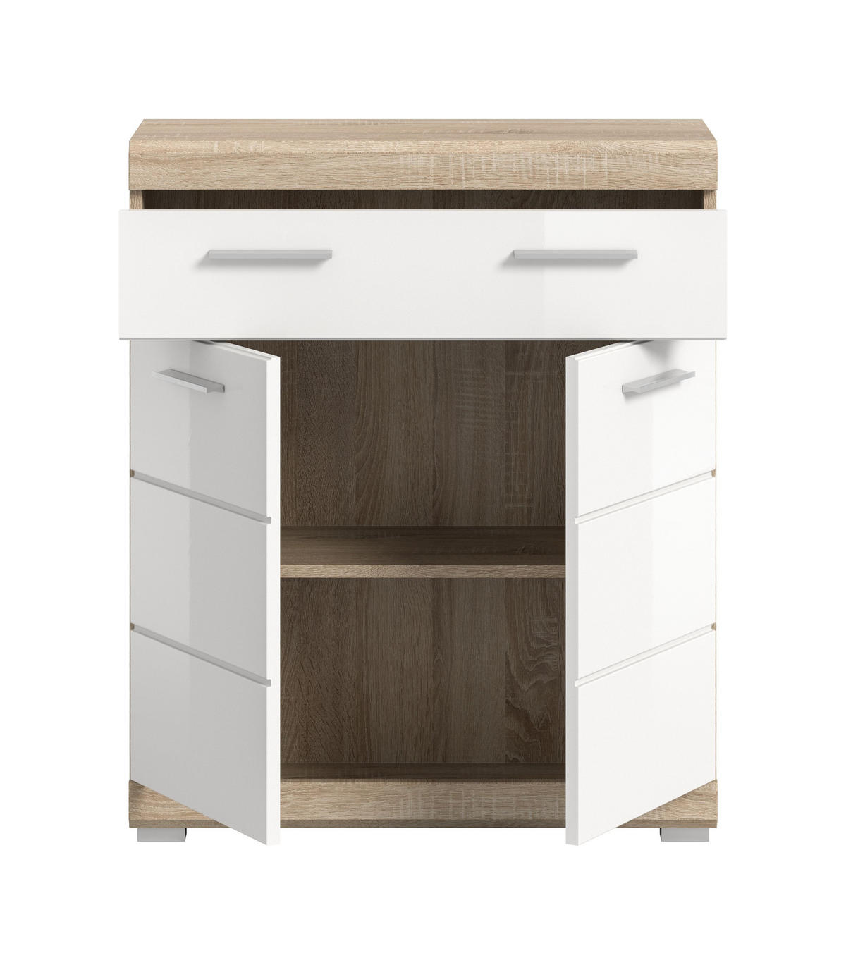 STANDSCHRANK breit Lambada Bad in Sonoma Eiche hell und weiß hochglanz B/H/T: 74x88x31 cm - Sonoma Eiche, Holz (74/88/31cm)