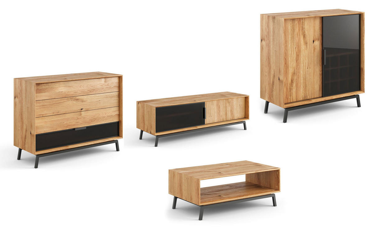 WOHNWAND 4er-Set Modern Loft Eiche Natur 523 / 60 / 101cm - Eichefarben/Schwarz, Holz/Metall (523/101/60cm) - Feldmann-Wohnen