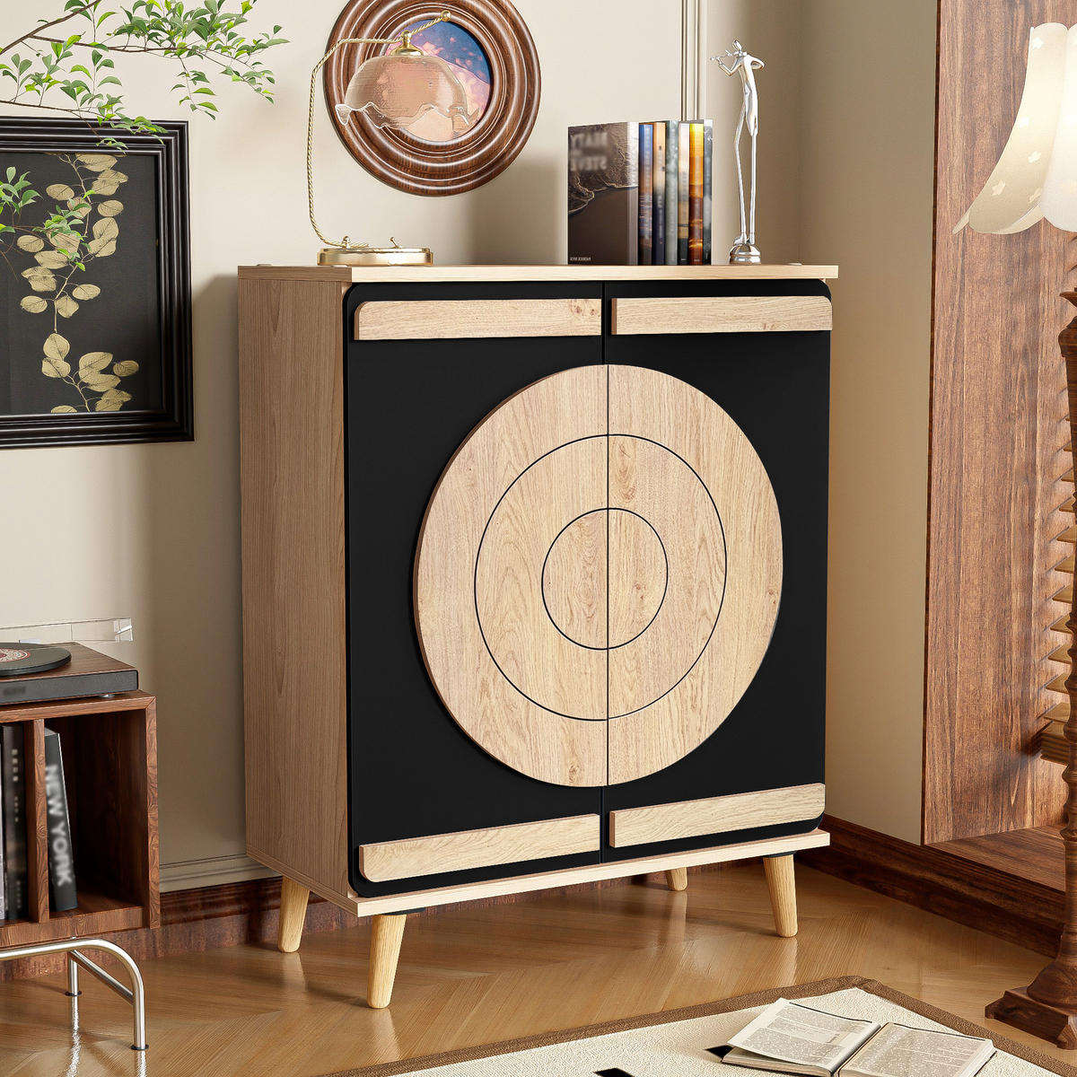 SCHUHSCHRANK aus MDF 76x37x98,5cm in Schwarz mit Türen - Schwarz, Holzwerkstoff (76/98.5/37cm) - Modfu