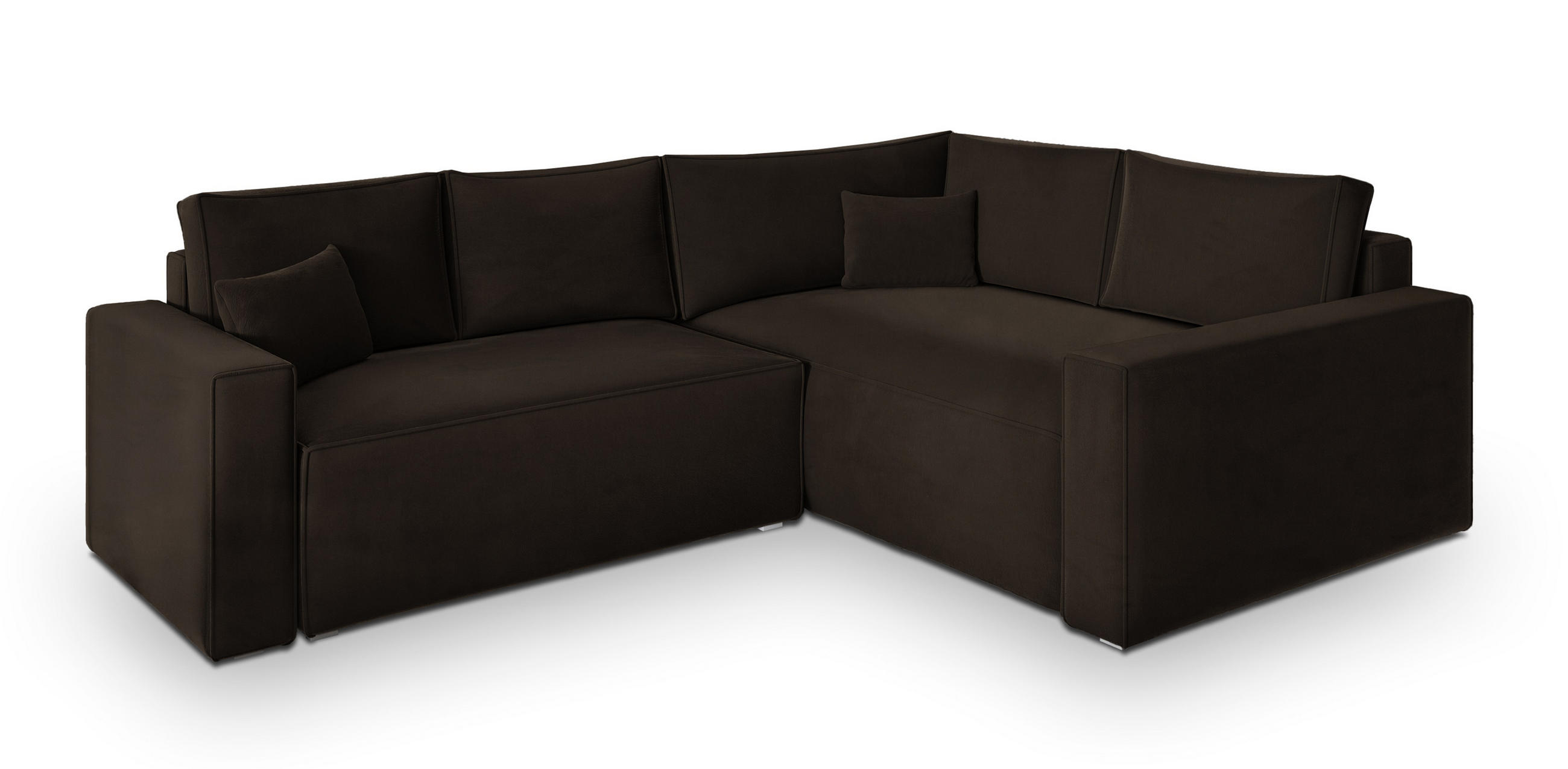 ECKSOFA ERONIS R-S Braun Velours-Stoff mit Schlaffunktion - Braun, Holz (265/194cm) - MASSENO