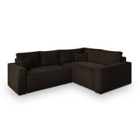 ECKSOFA ERONIS R-S Braun Velours-Stoff mit Schlaffunktion - Braun, Holz (265/194cm) - MASSENO