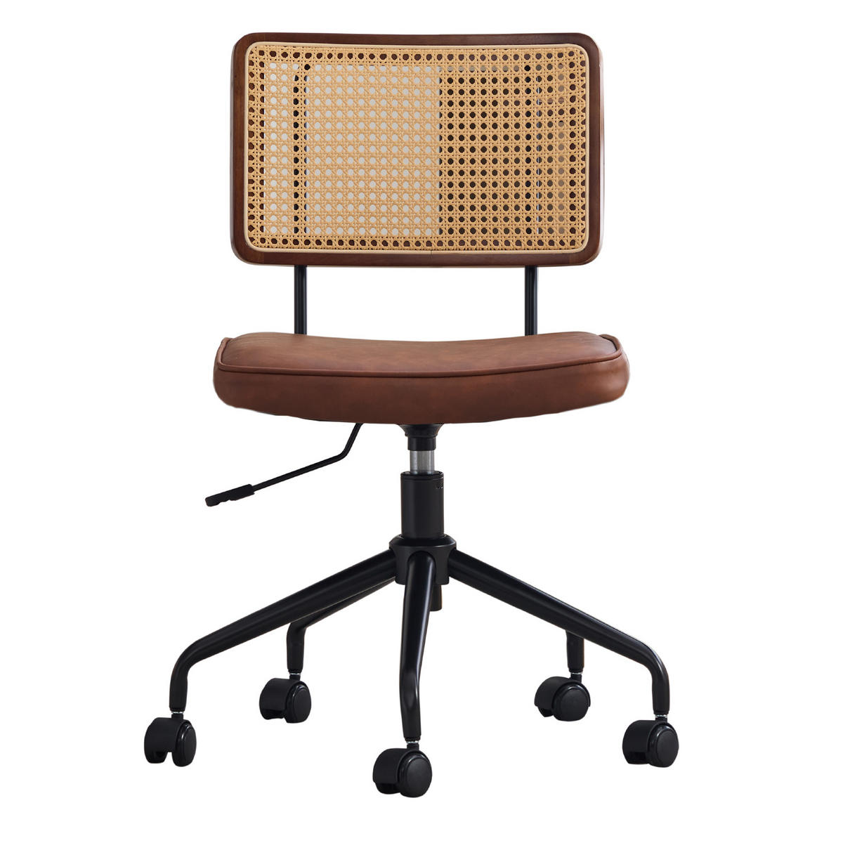 KANCELÁŘSKÁ ŽIDLE Vintage ratanová, kožený sedák, hnědá - hnědá, kůže (55/91.5/58.5cm) - Urban Meuble