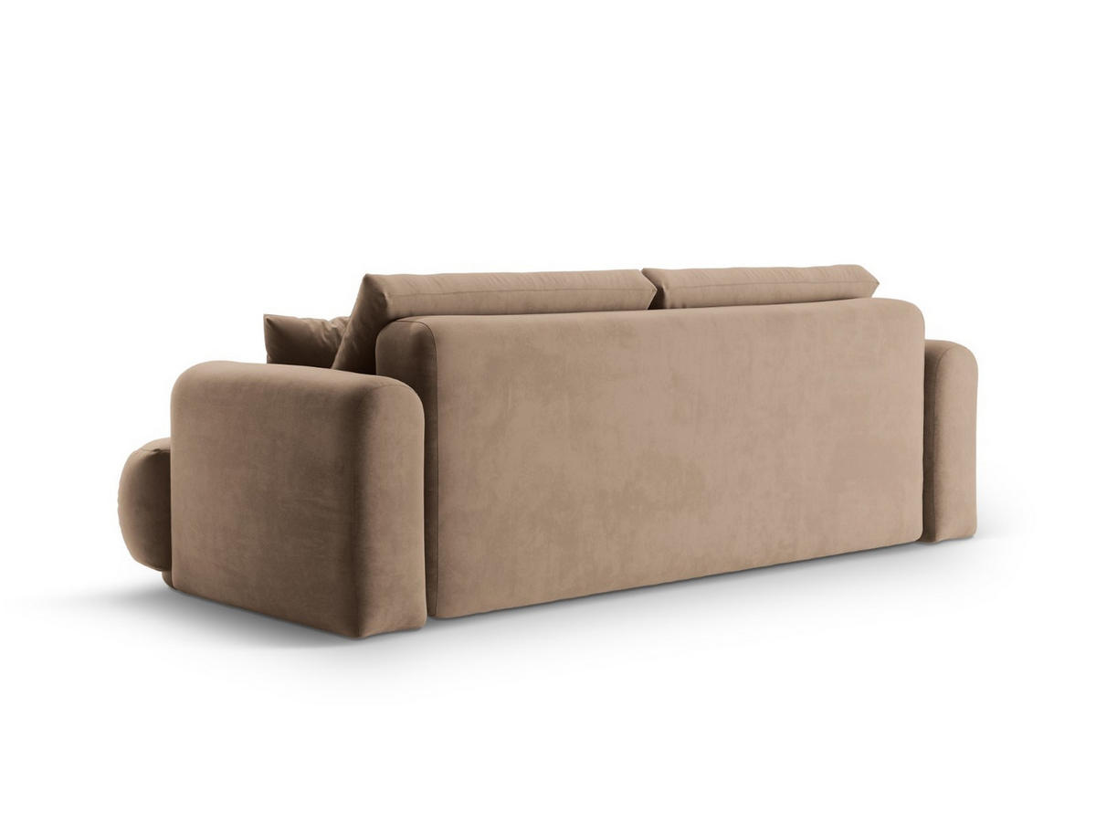 SOFA ausklappbar mit Bettkasten Ella aus Samt dunkelbeige 3 Sitzplätze - Mokka, Textil (271/94/108cm) - Micadoni