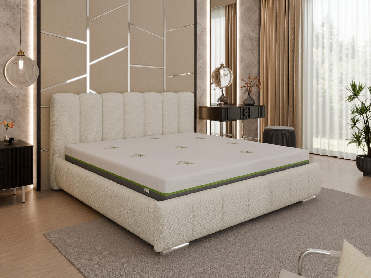 POLSTERBETT Zaira 180x200cm – Elegantes Polsterbett für modernen Wohnstil , ZONIERTE TASCHENFEDERN KOKOS (21cm), creme - Creme, Holz (180/200cm) - Panda Möbel