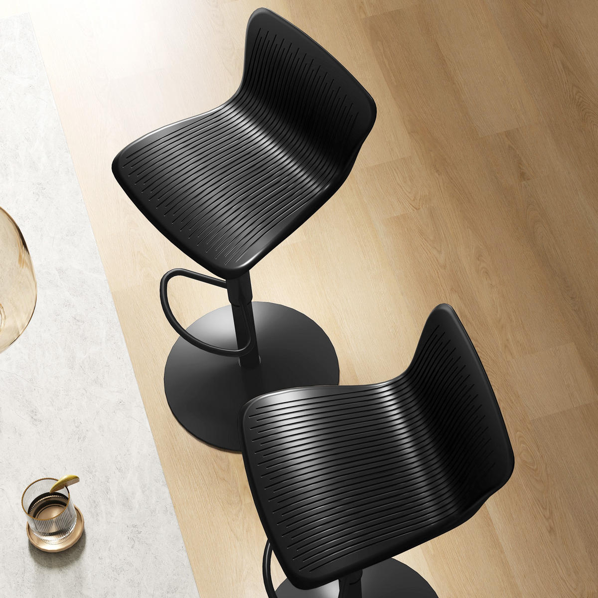 BARHOCKER 2er-Set DE-14772 höhenverstellbar mit Rückenlehne und Fußstütze Schwarz - Schwarz, Metall (38.5/97.5/40cm) - ComfortXL