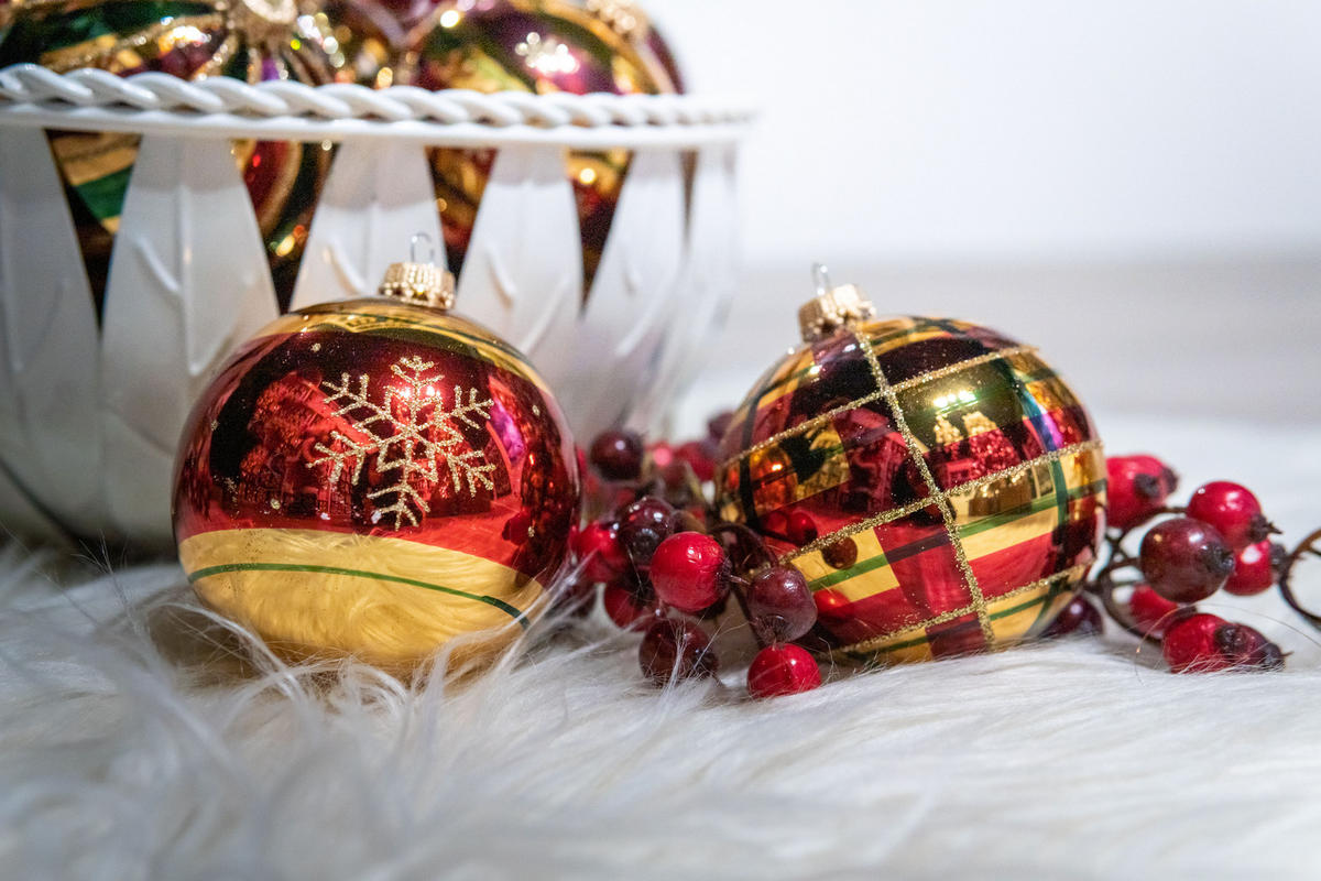 CHRISTBAUMKUGELN Karo Goldfarbig 8cm (Glas / 3 Stk.) - Goldfarben, Glas (7/8/7cm) - Krebs Glas Lauscha