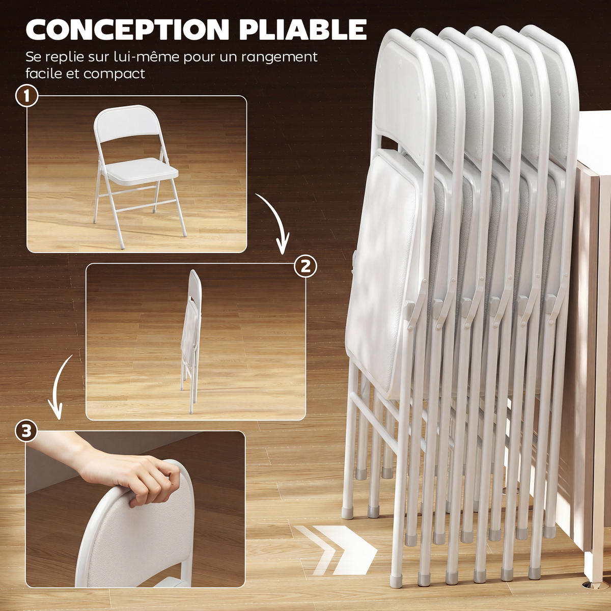 KLAPPSESSEL Weiß 6 Stück - Weiß, Naturmaterialien (45/78/46cm) - GiPP