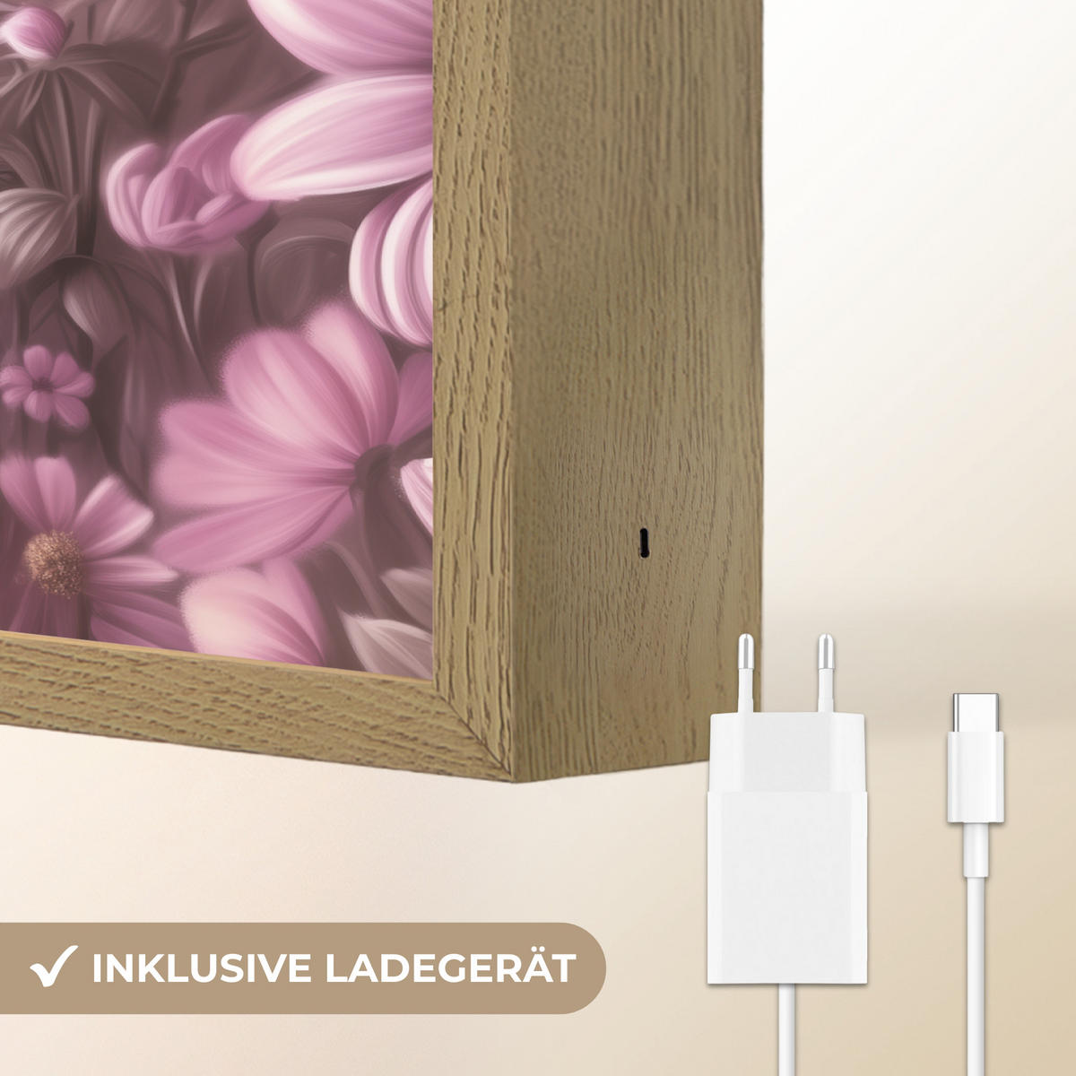 NÁSTĚNNÁ LAMPA S AKUMULÁTOREM Koťátko - Květiny - Motýli - Fialová 40x30 cm - starorůžová, kompozitní dřevo (40/30/8cm) - OnlyWow