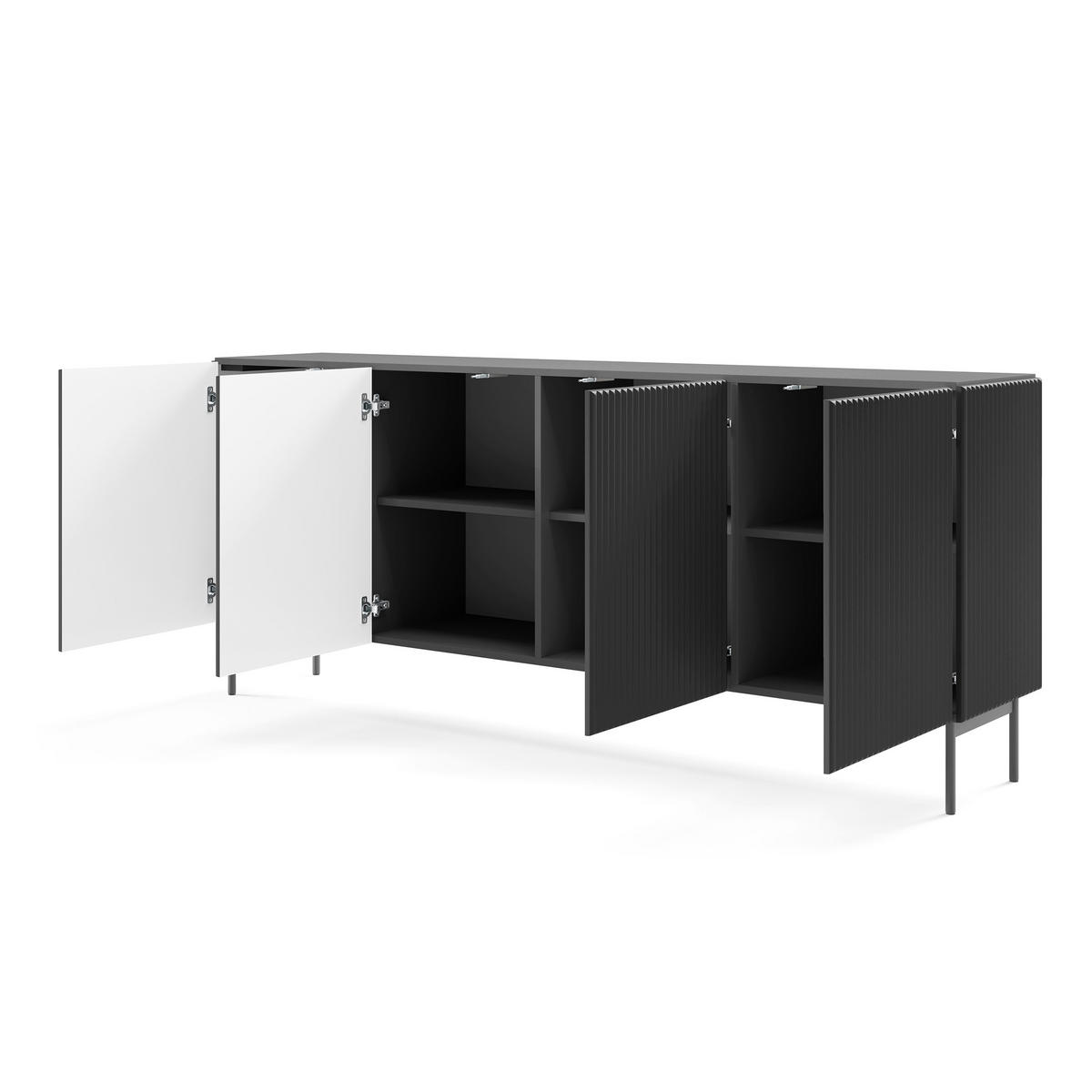 SIDEBOARD TRATTO 195,2/81,2/39,8cm 4 Türen Schwarz - Schwarz, Holzwerkstoff (195.2/81.2/39.8cm) - MASSENO