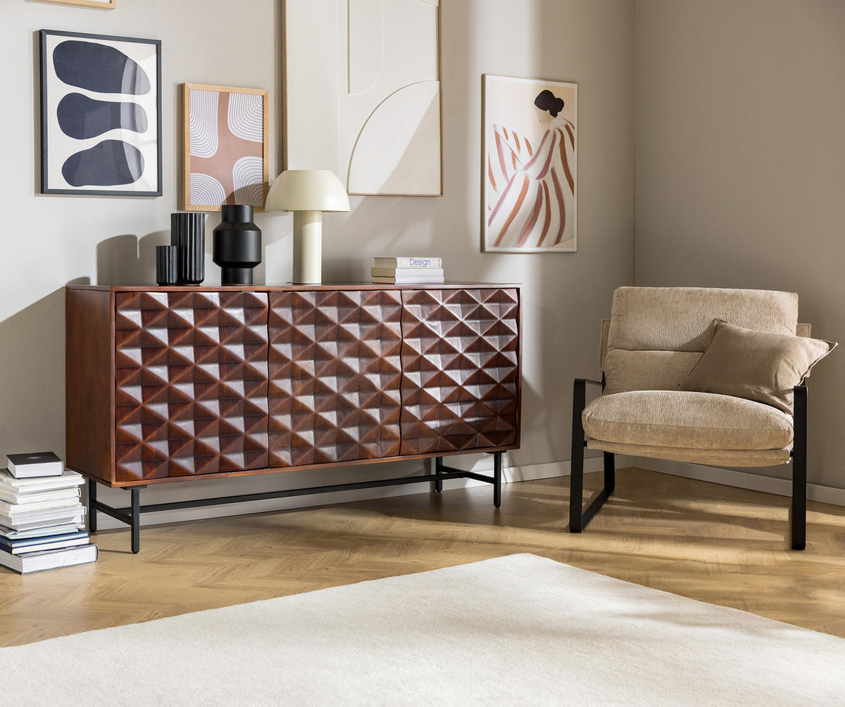 MASSIVES SIDEBOARD - Akazie / Schwarz - Schwarz/Braun, Holz/Metall (160/80/40cm) - home24