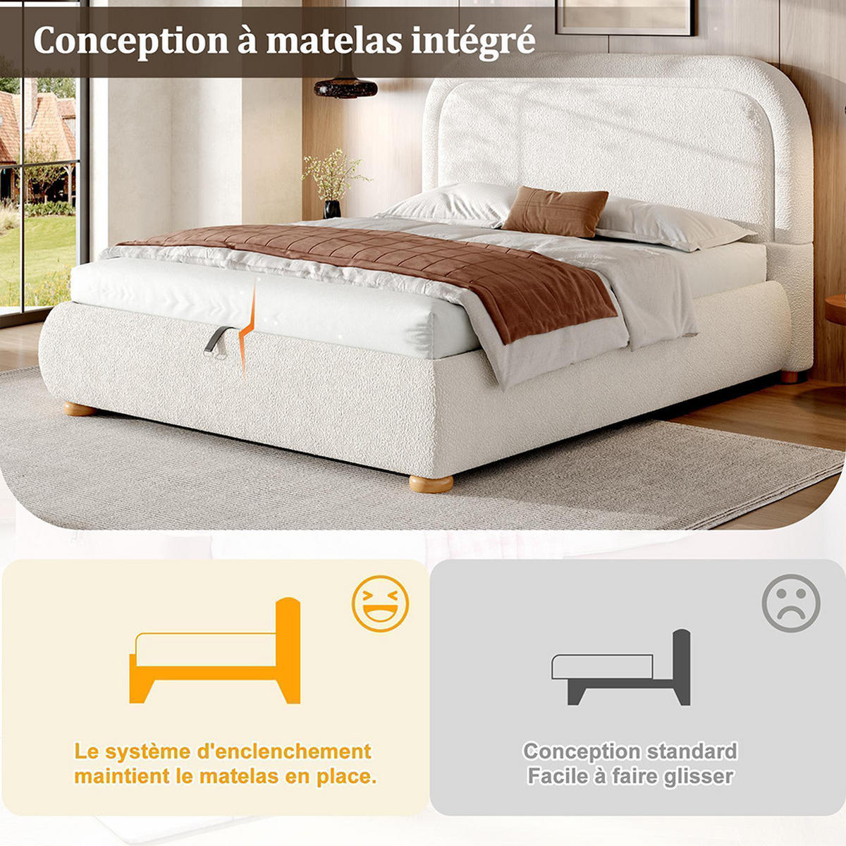 POLSTERBETT 160×200cm mit großem Stauraum in Weiß - Weiß, Textil (160/200cm) - KOMHTOM