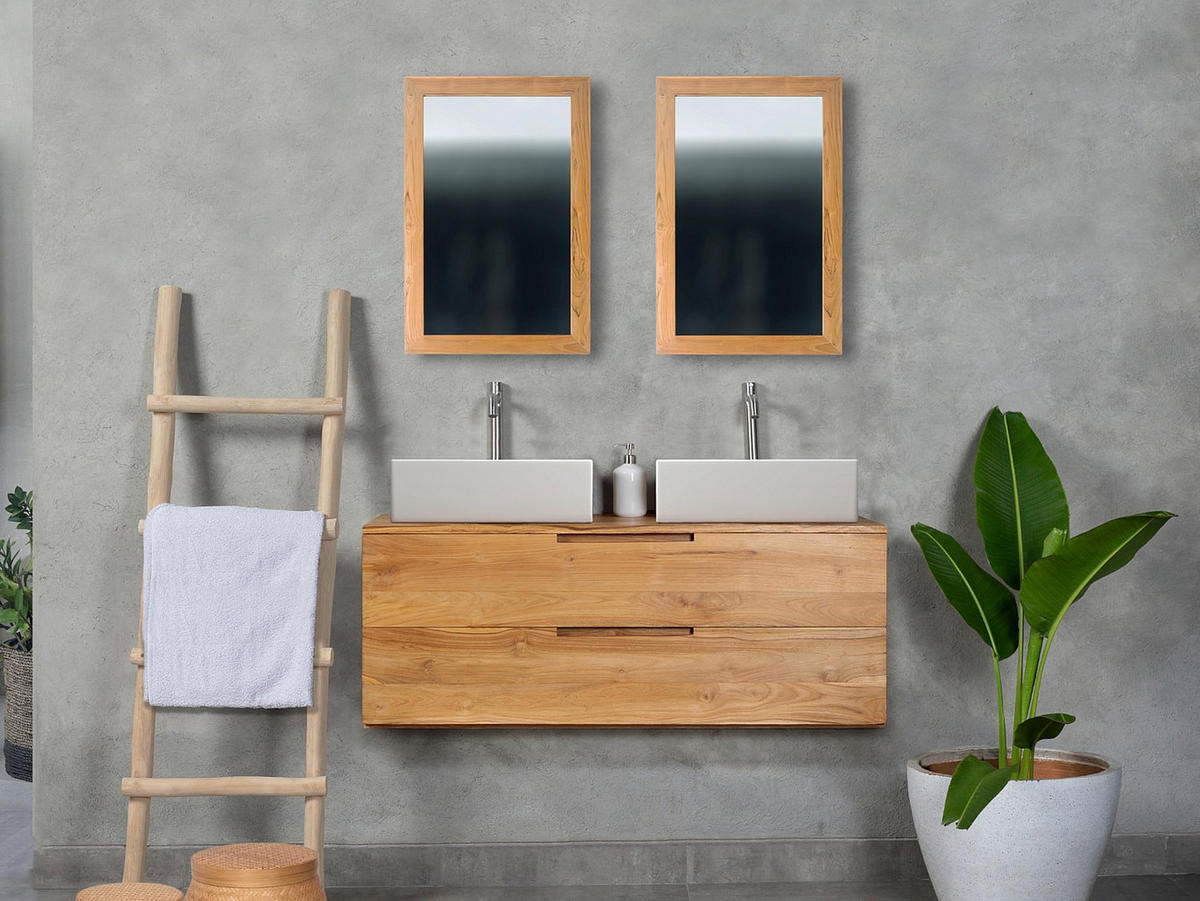 DOPPELWASCHTISCH - 115 cm x 45 cm - keramik - naturfarben hell Bimbing - Weiß, Keramik/Holz (115/45/45cm) - Vente-Unique