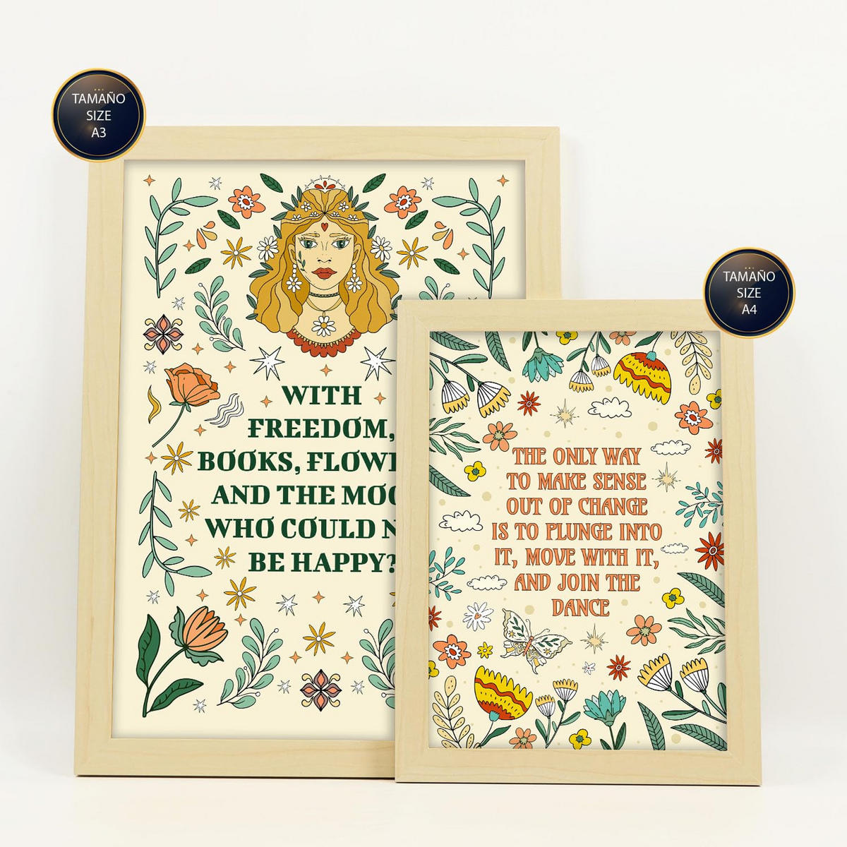 POSTER Set Mit 6 Abstimmungen Von Stimmung Der Brillanten Postersammlung Im Groovy Für Zuhause Wandkunstdruck A3 & A4 Rahmen Aus Hellem Holz - Beige, Papier (29/3cm) - Nacnic