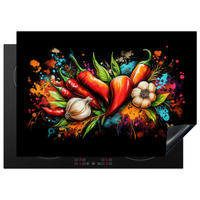 HERDABDECKPLATTE Gemüse - Paprika - Knoblauch - Graffiti - Farbe - Bunt 75x52 cm - Rot, Kunststoff (75/0.2/52cm) - MuchoWow