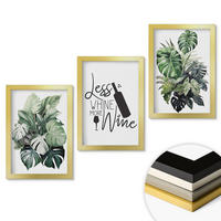 WANDBILDER 3er Set - 20x30 cm Goldrahmen - Blätter der weinroten grünen Pflanze - Goldfarben, Kunststoff (20/30cm) - ArtPrintCave