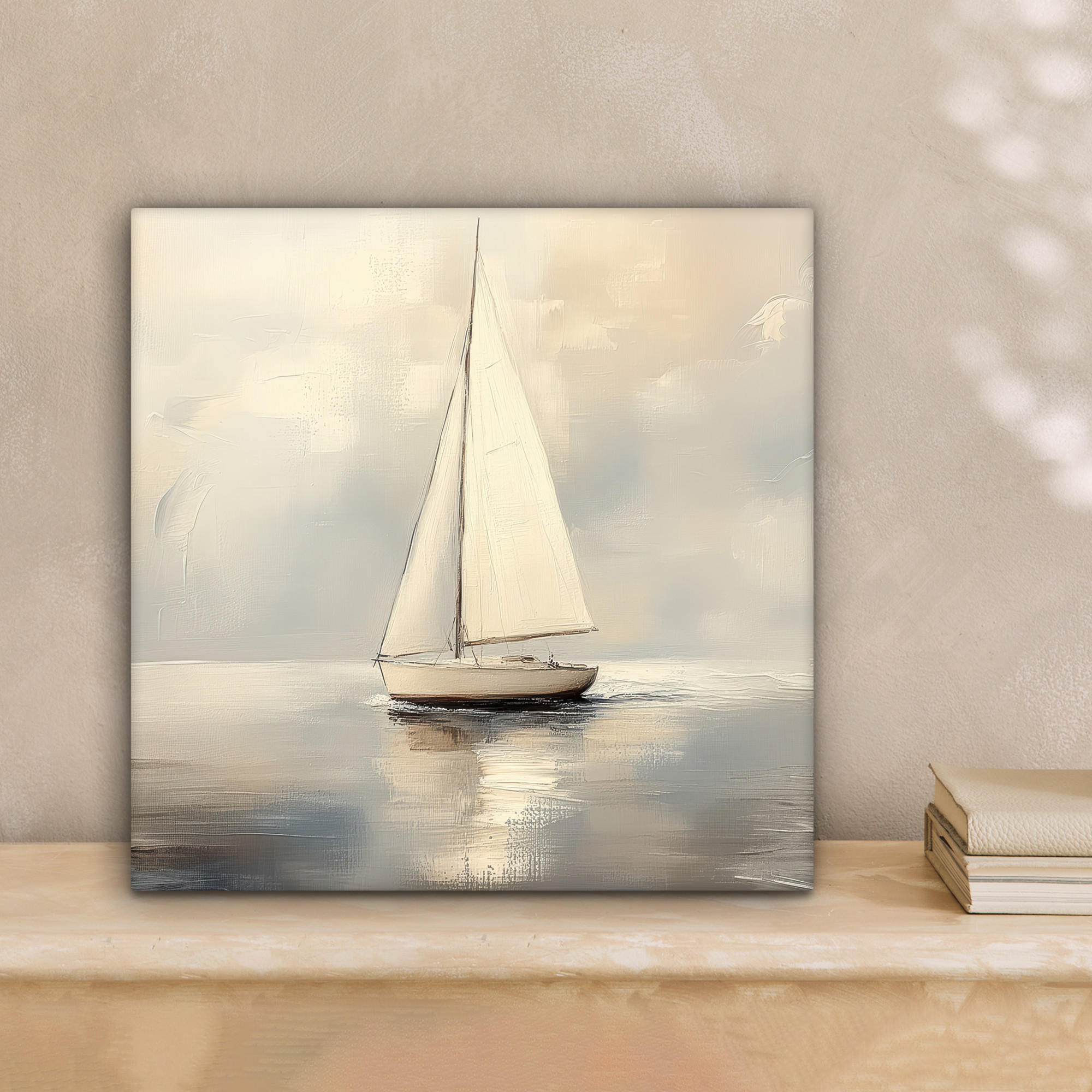 LEINWANDBILD Segelschiff - Meer - Bewölkt 20x20 cm - Creme, Textil (20/20cm) - MuchoWow