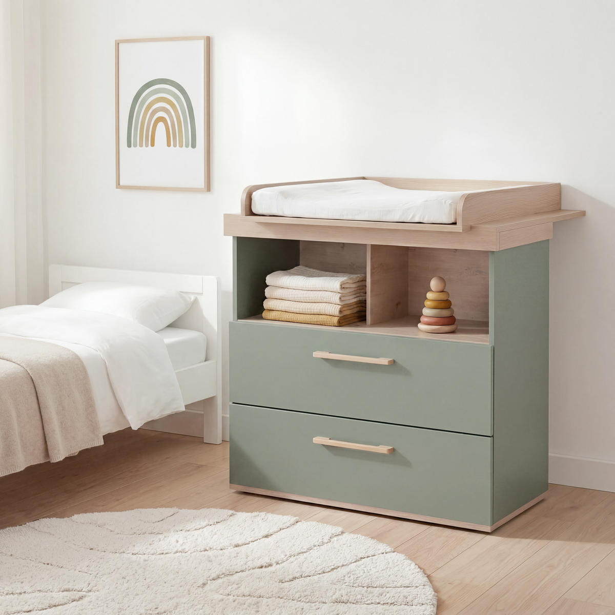 WICKELKOMMODE Jimmy Salbei - Salbeigrün, Holzwerkstoff (110/103/79cm) - Roba