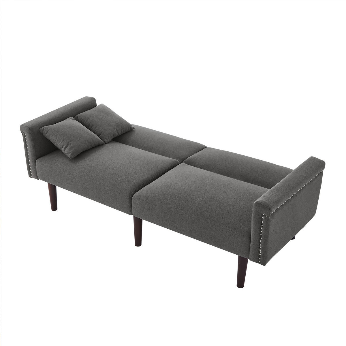 SOFA 2in1 Zweisitzer Liegefunktion Unabhängig Verstellbar Baumwoll-Leinen - Grau, Holz (92.71/19.05/80cm) - FLIEKS