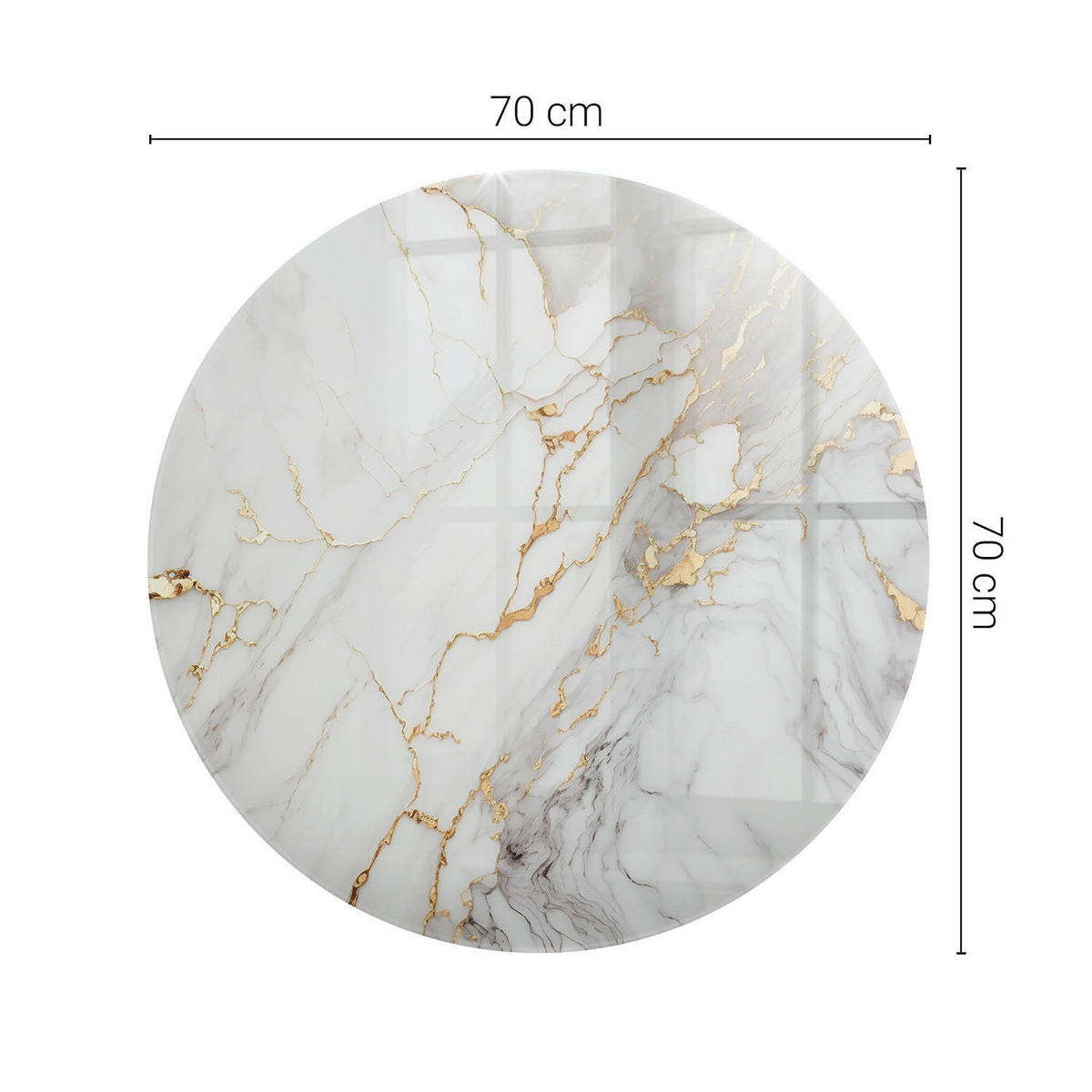 TISCHPLATTE Ø70 cm Eleganter Marmor mit Adern Rund - Goldfarben/Weiß, Glas (70/70/0.4cm) - TULUP