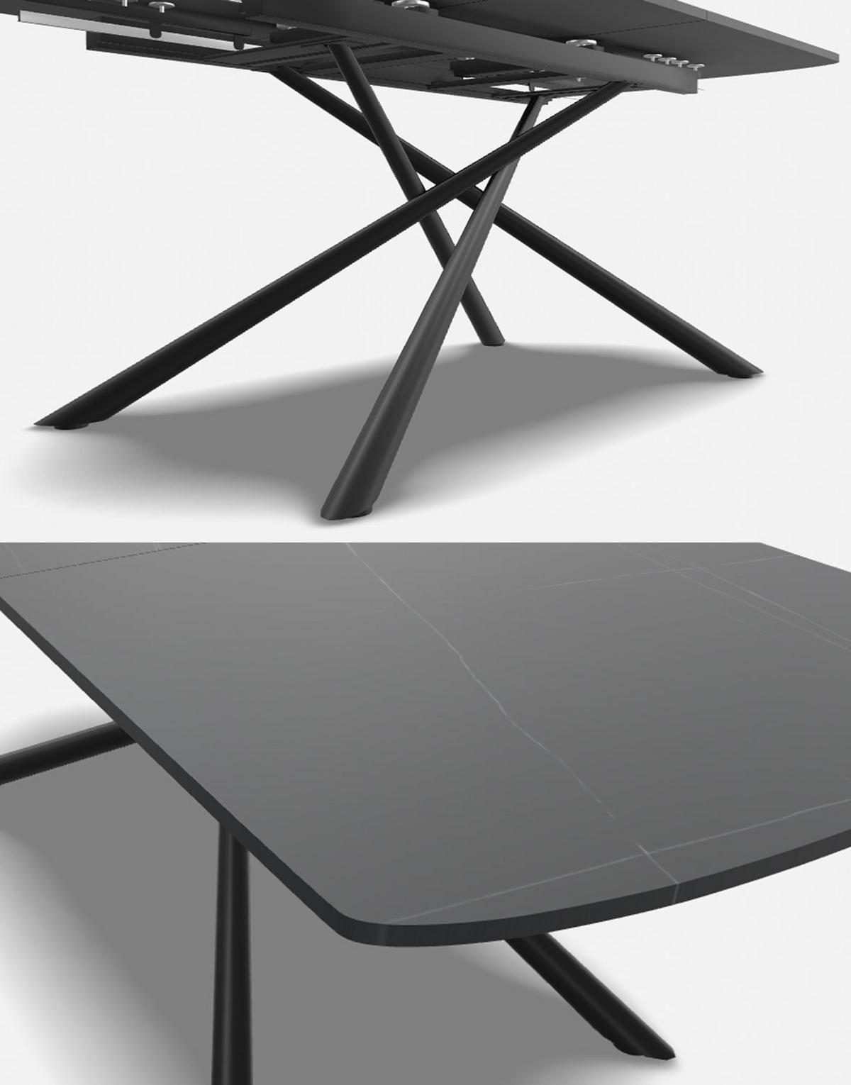 ESSTISCH Vektor Schwarz Marmor / Schwarz Matt 160-200 / 90 / 75cm - Schwarz, Holz/Keramik (90/200/75cm) - Feldmann-Wohnen