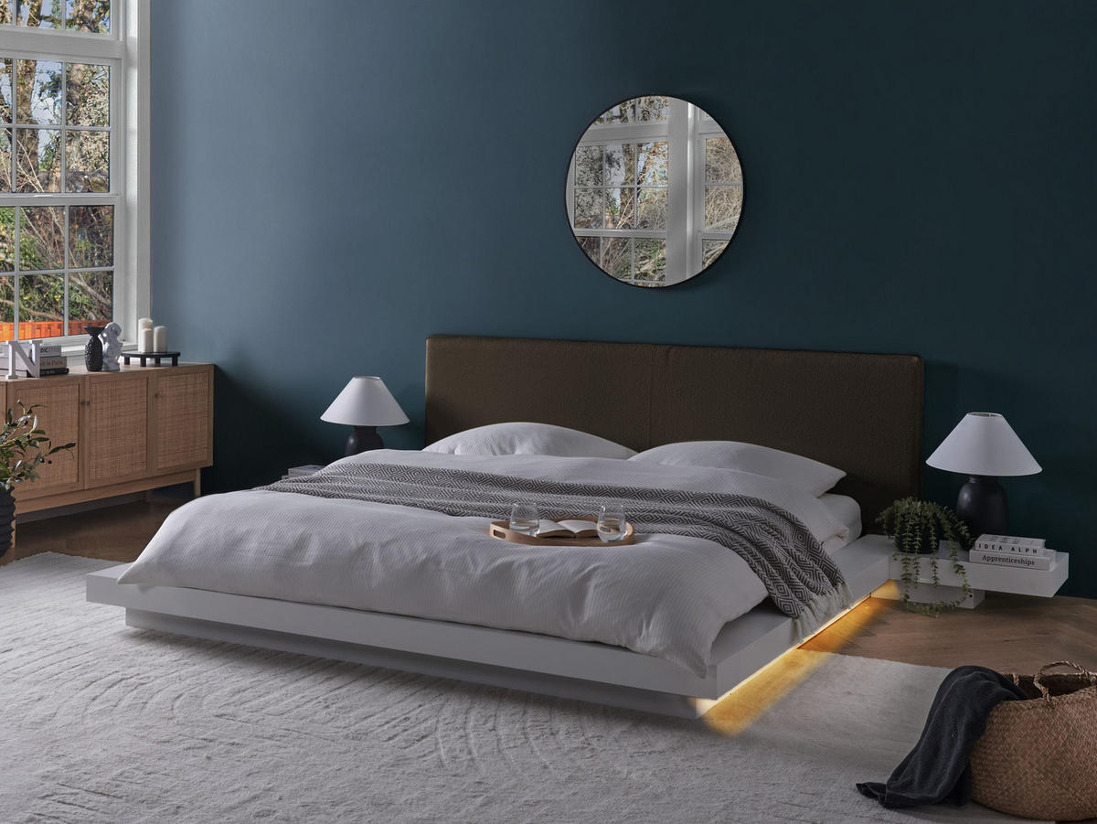 BETT mit LED 180/200 cm MDF-Platte Taupe Zen - Taupe, Holzwerkstoff (180/200cm) - Beliani