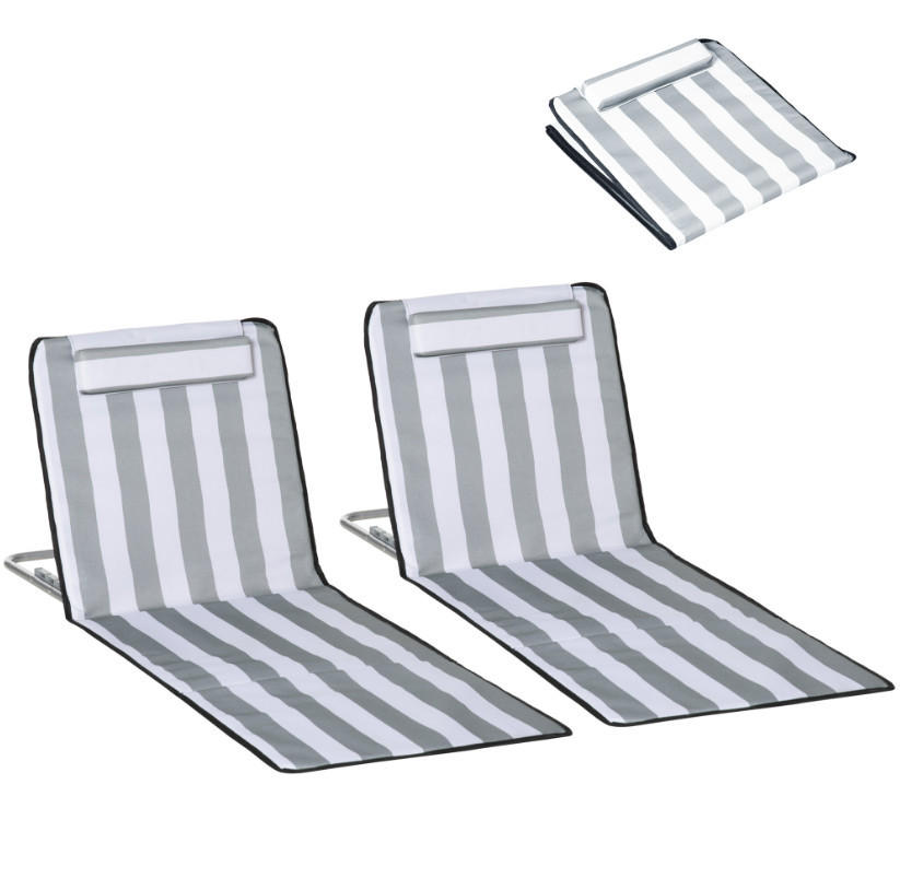 SONNENLIEGE 2er-Set, Kopfstütze und Tragetasche, 134 x 48 x 33–43 cm, Weiß und Grau - Grau, Metall (48/43/134cm) - Vallsero