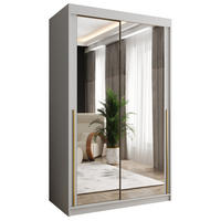 SCHWEBETÜRENSCHRANK mit Spiegel 120 cm Breite, weiß mit goldenem Griff - Goldfarben/Weiß, Holzwerkstoff (120/200/62cm) - Home Collective