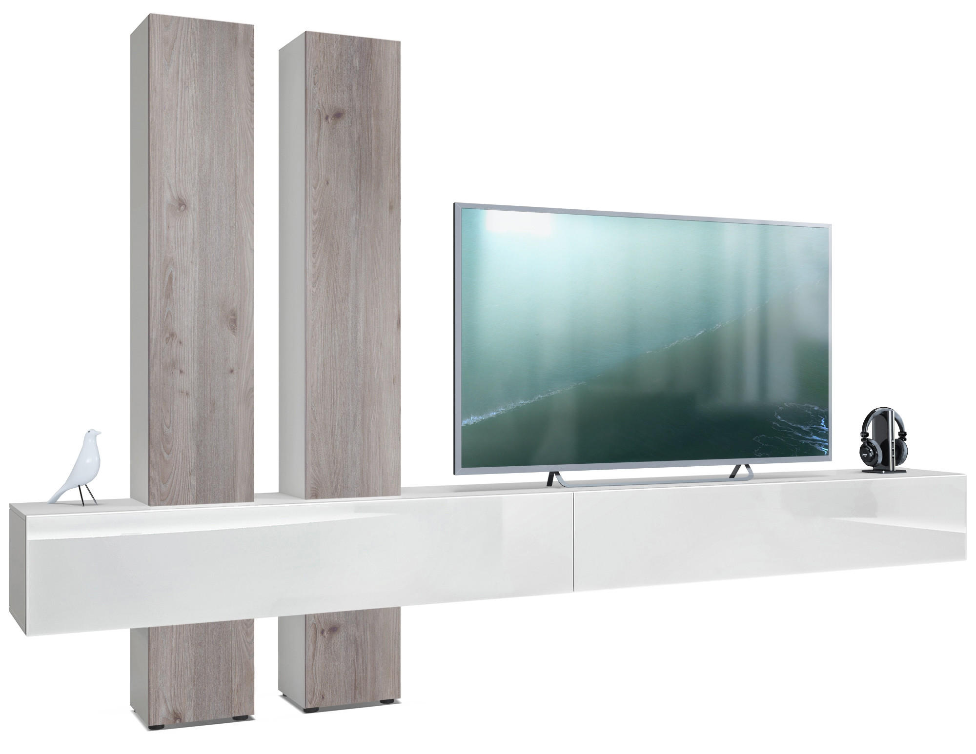 WOHNWAND Moja Türen in Eiche Nordic - Silbereichenfarben, Holzwerkstoff (330/204/39cm) - Vladon
