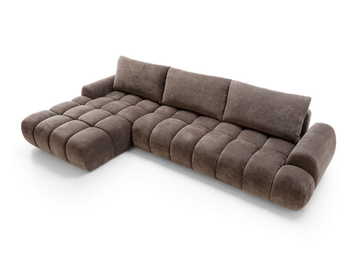 ECKSOFA GARDA Braun Chenille mit Schlaffunktion - Braun, Holz (340/177cm) - MASSENO