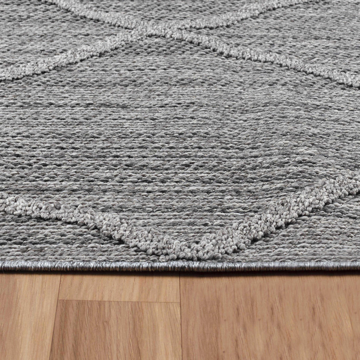 TEPPICH Outdoor Flachgewebe Boho-Muster Polypropylen Terrasse Grau Läufer 80x150 - Grau, Textil (80/150cm) - KADIMA DESIGN