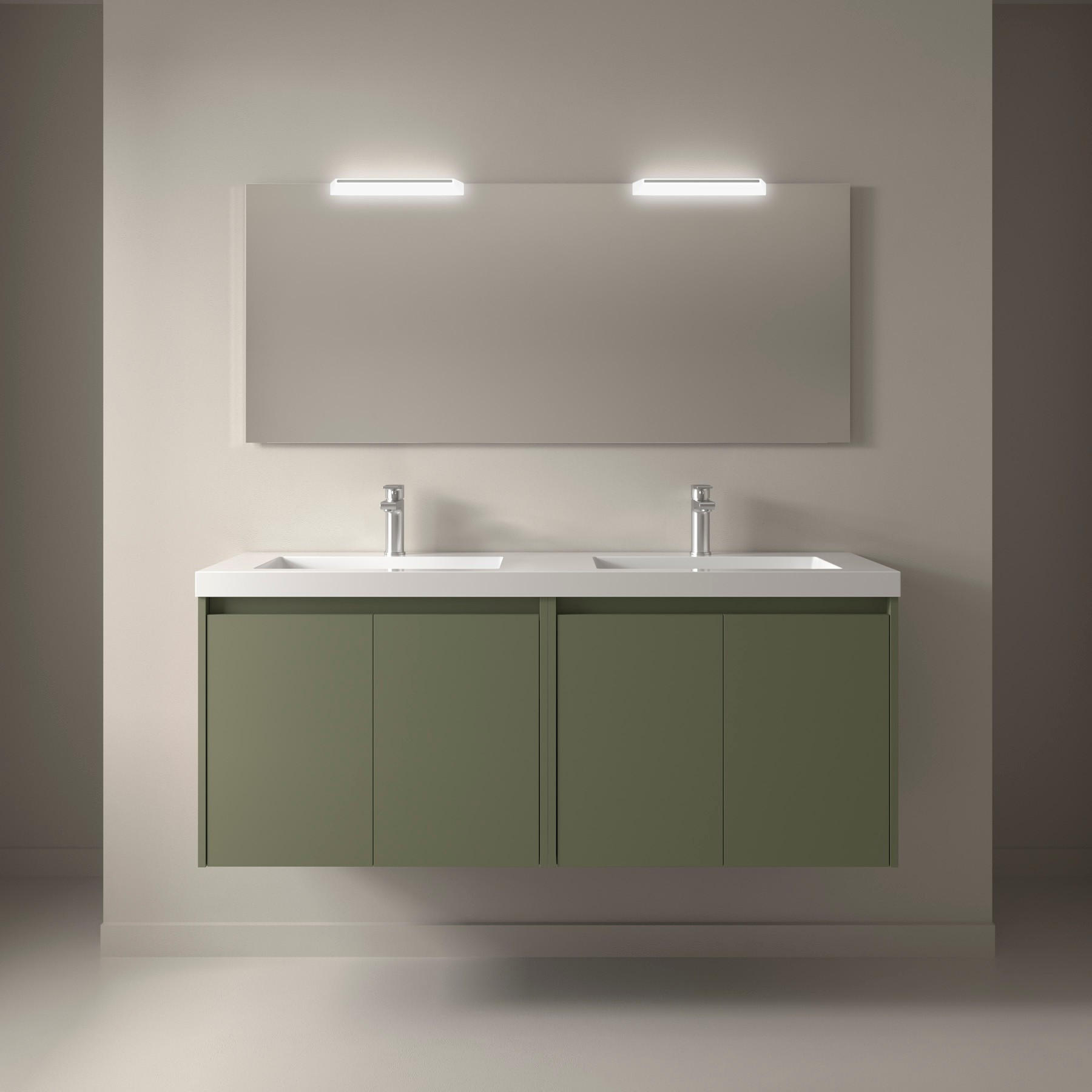 BADEZIMMERMÖBEL NOJA 1400 4 Türen GREEN SATIN + Waschtisch + Spiegel - Schwarz, Metall (45/54/140cm) - Salgar